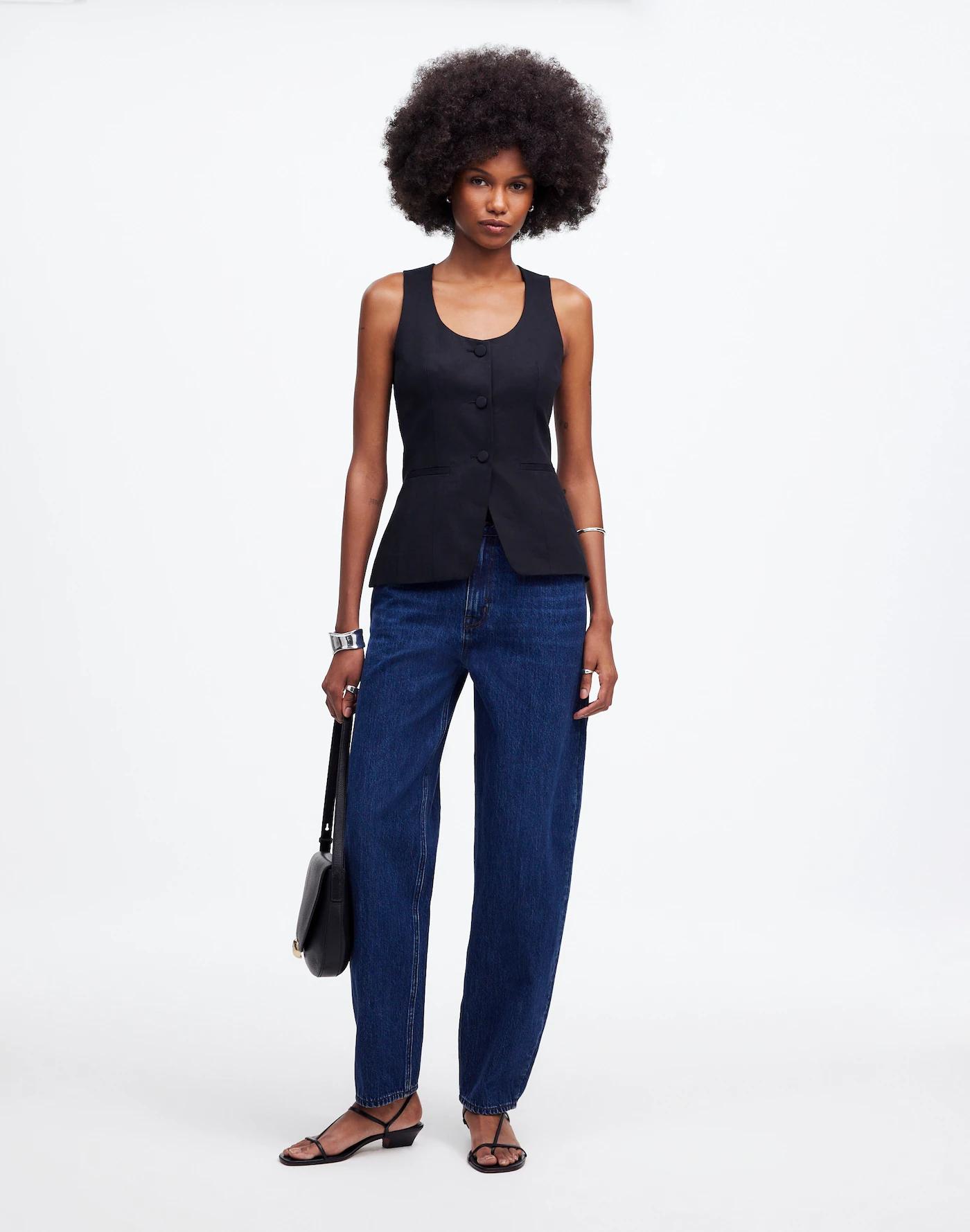 Scoopneck Cutaway Vest in Drapey Twill Product Image