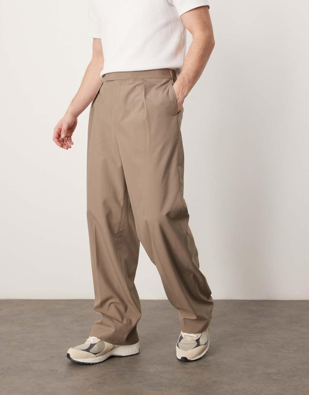 ASOS DESIGN smart wide leg pants in beige with elastic waist | ASOS Product Image