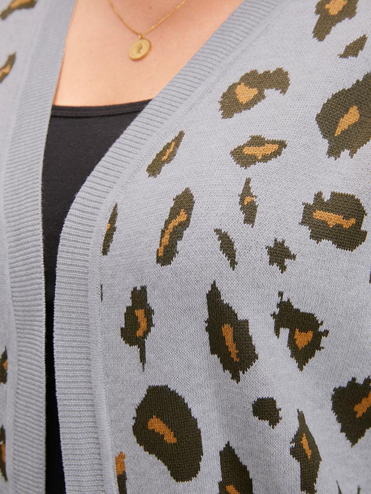 Leopard Super Soft Knit Pocket Jacquard Open Front Cardigan Female Product Image