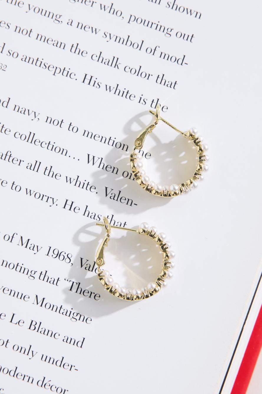18k Gold Plated Small Pearls Hoop Earrings Gold Product Image