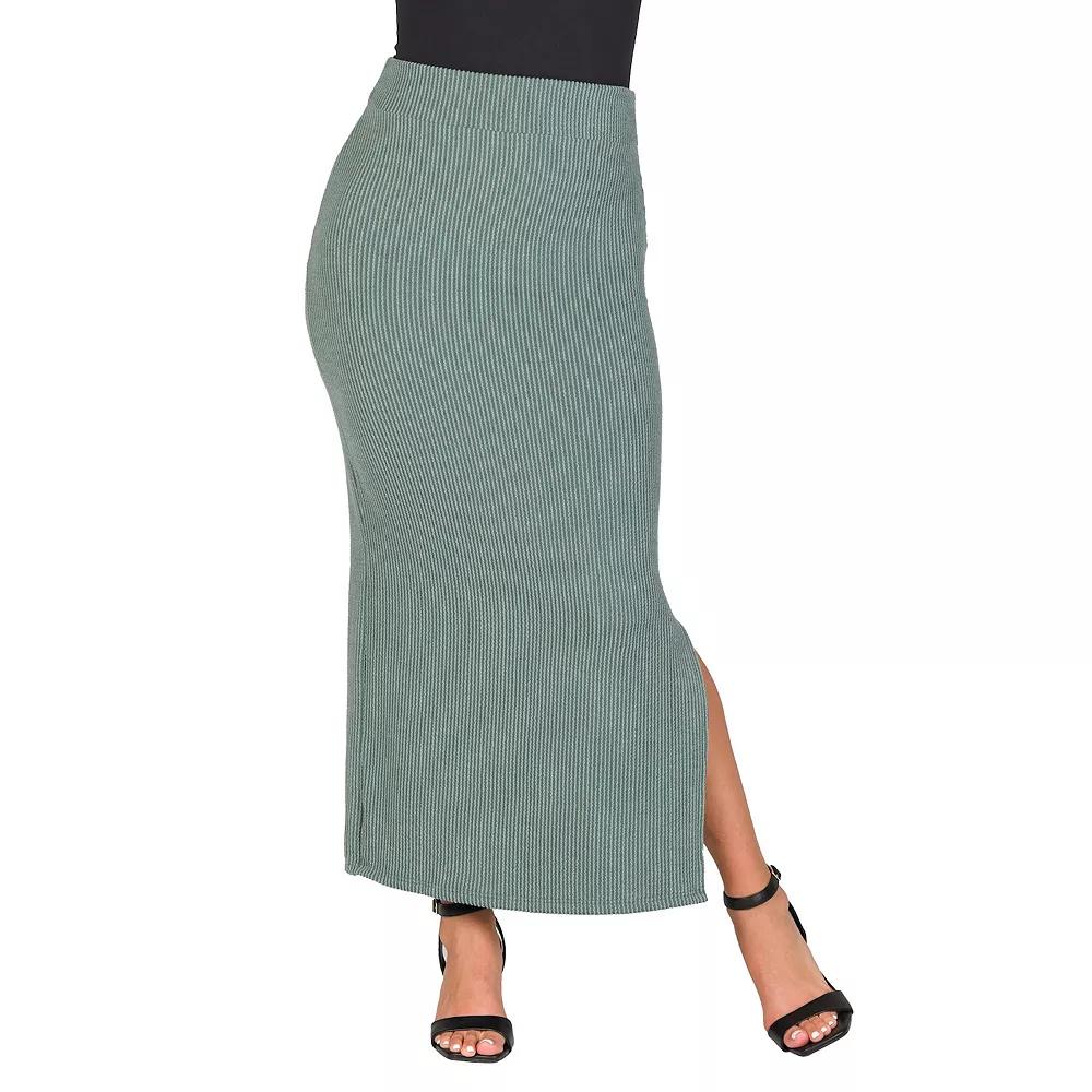 Women's 24Seven Comfort Apparel Ribbed Knit Side Slit Elastic Waist Maxi Skirt,  Product Image