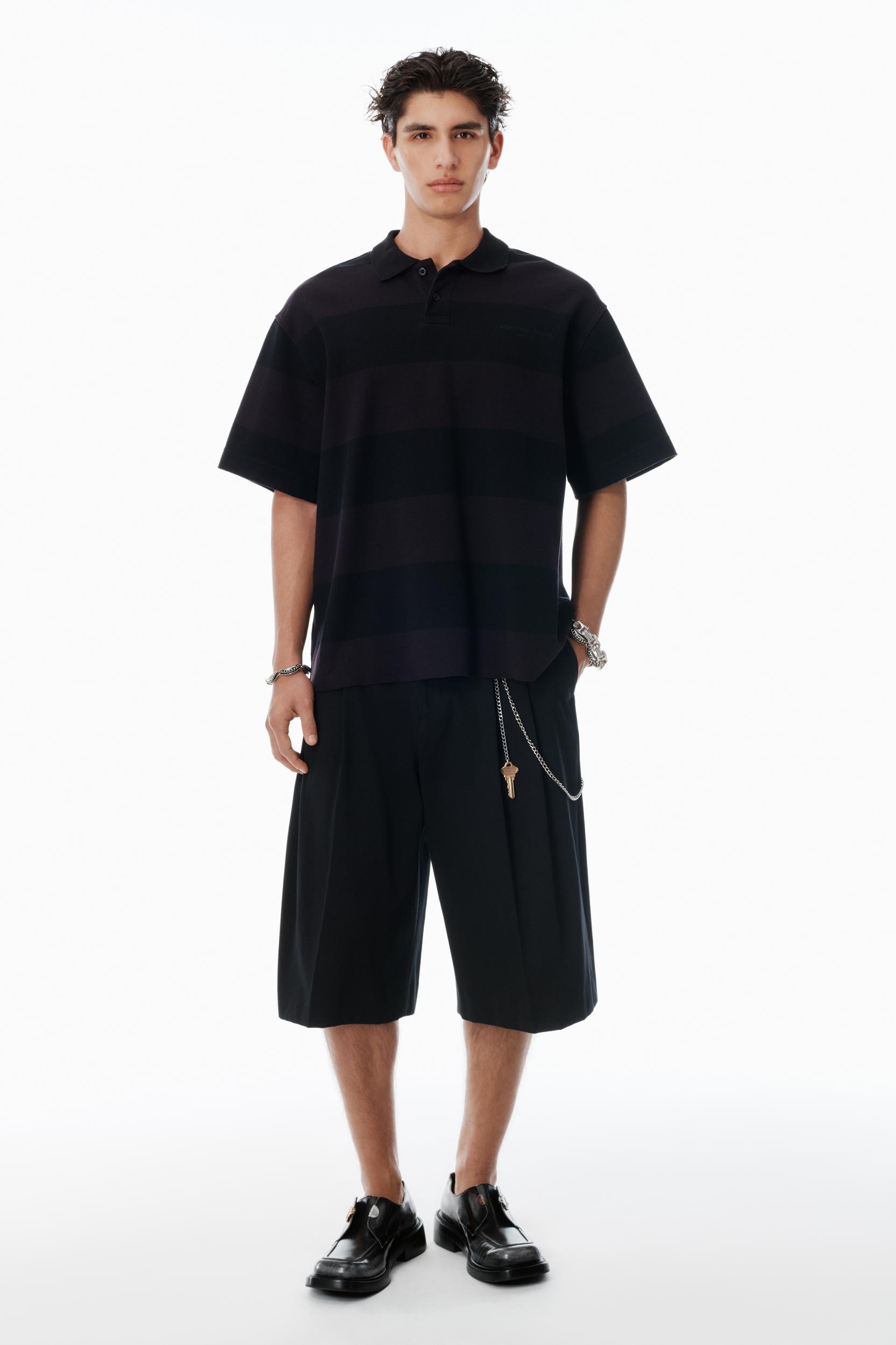 Black Striped Cotton Pique Polo  Product Image