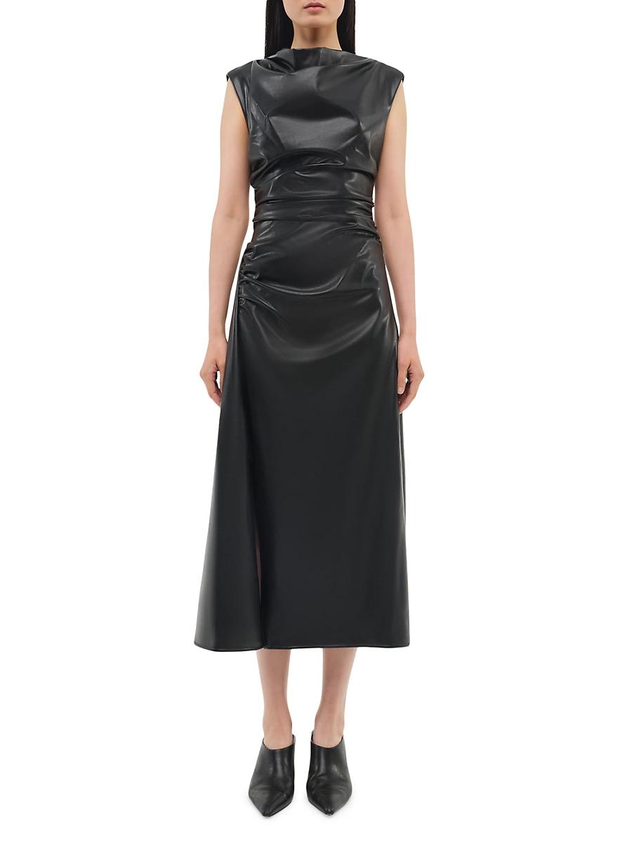 Womens Burke Faux Leather Draped Midi-Dress Size 0 Product Image
