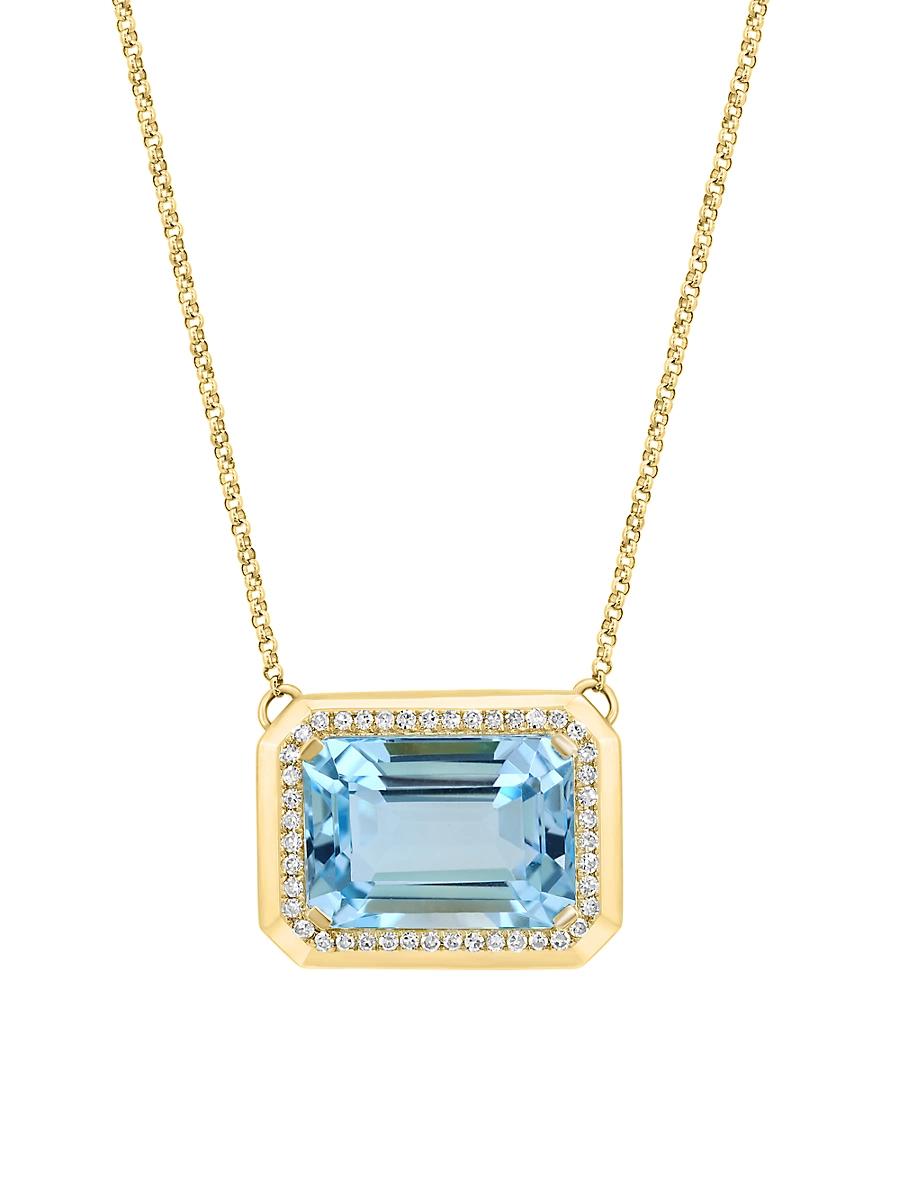 Womens 14K Yellow Gold, Sky Blue Topaz & 0.17 TCW Diamond Pendant Necklace Product Image