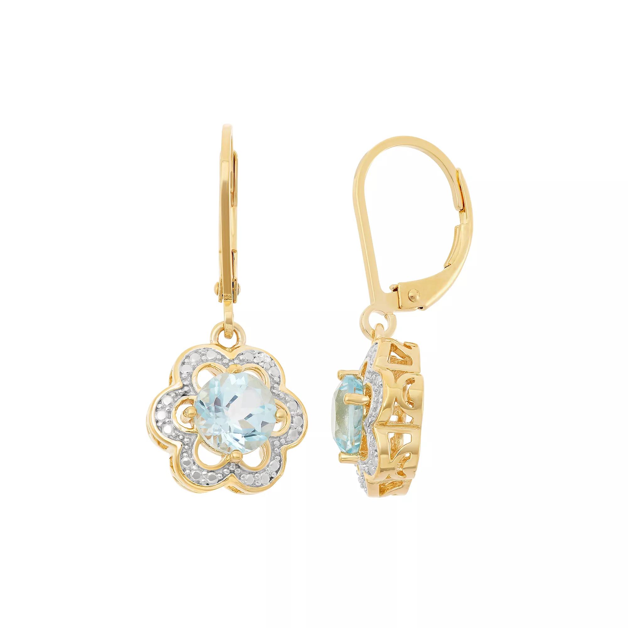 Sky Blue Topaz 18k Gold Over Silver Flower Drop Earrings, Women's Product Image