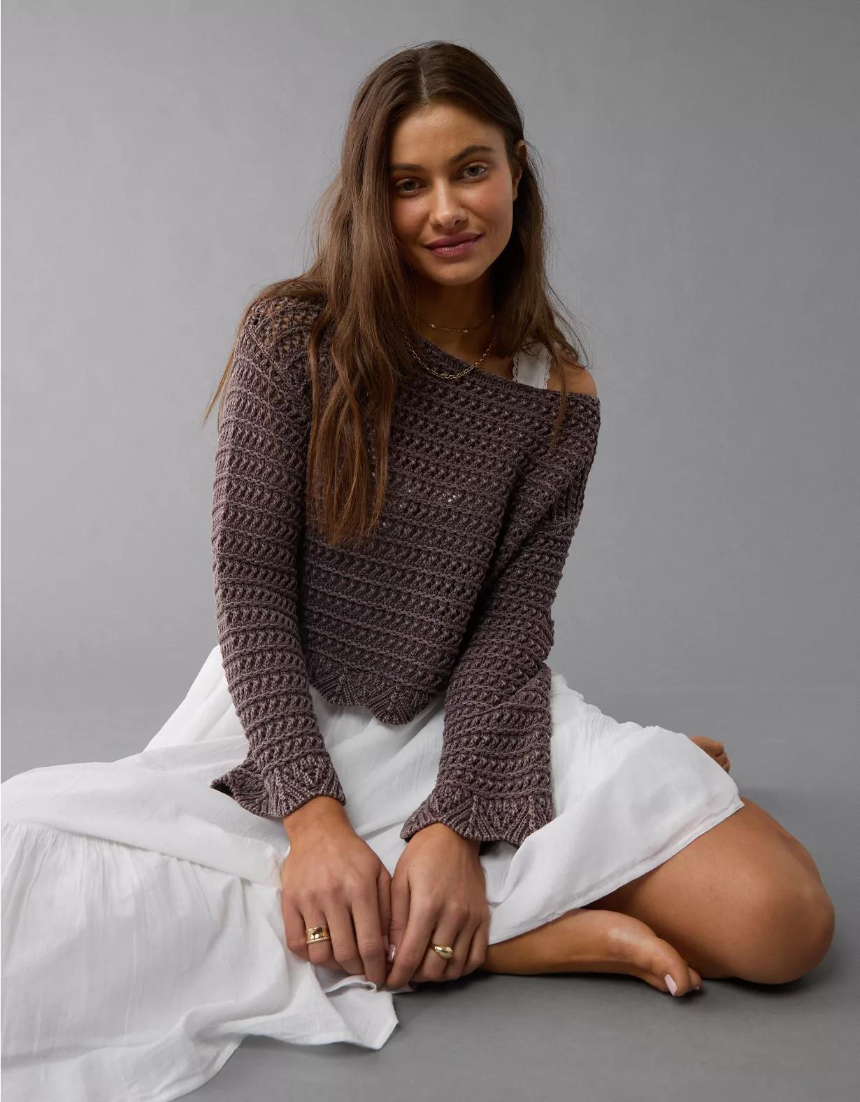 AE Ballet Neck Open Knit Sweater Product Image