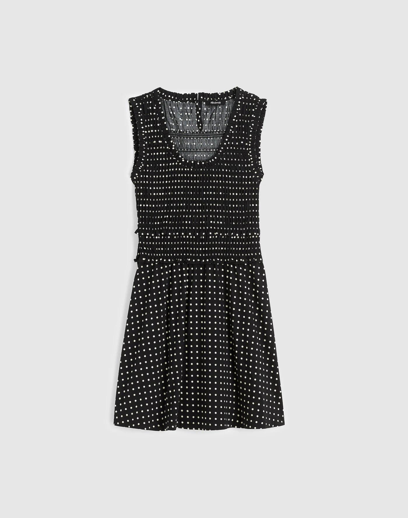 Ruffled Scoopneck Mini Dress in Dot Product Image