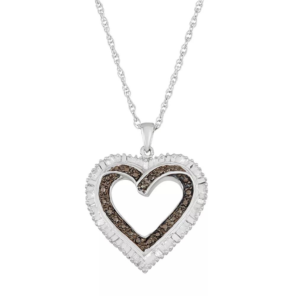 Jewelexcess Sterling Silver Black & White Diamond Accent Heart Pendant Necklace, Women's, Size: 18" Product Image