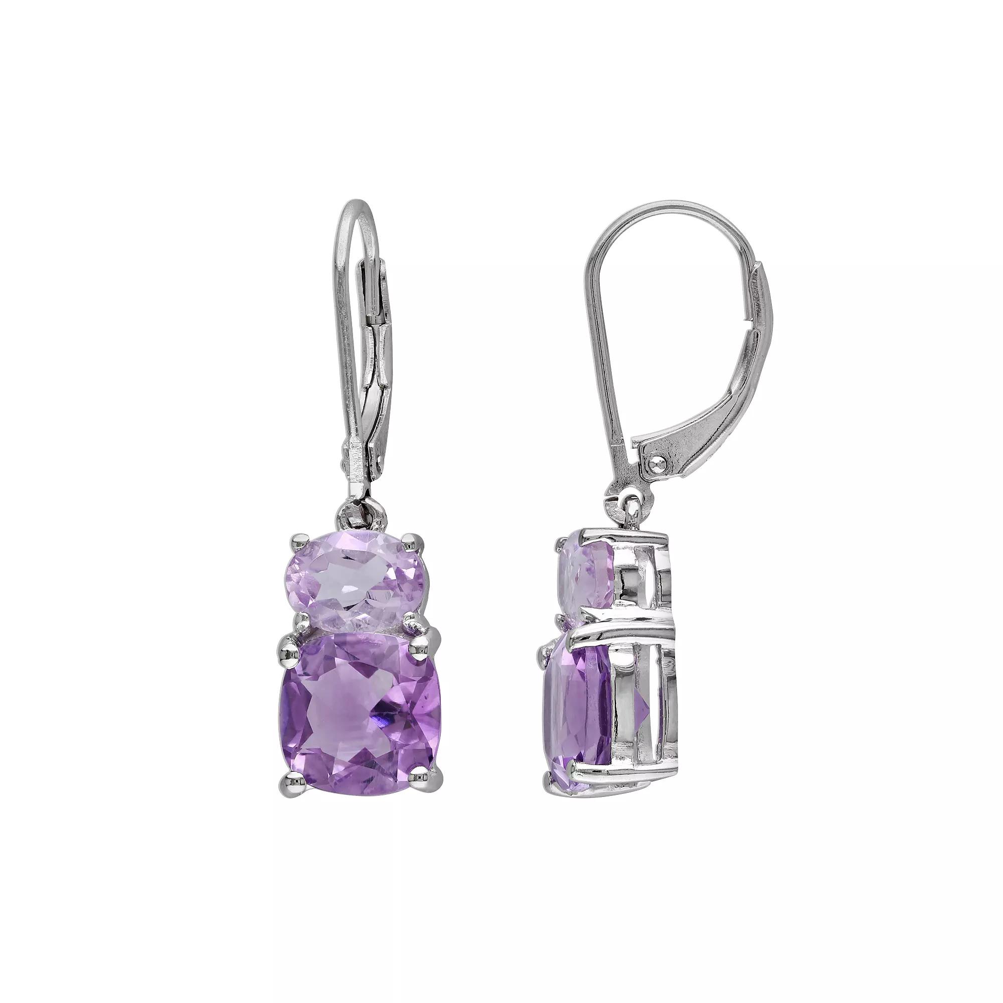 Stella Grace Sterling Silver Amethyst and Rose de France Drop Earrings, Women's, Purple Product Image