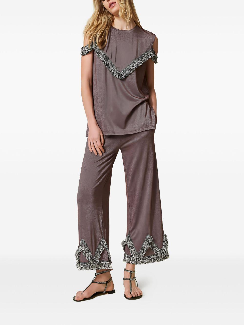 fringe-detail crew-neck blouse  Product Image