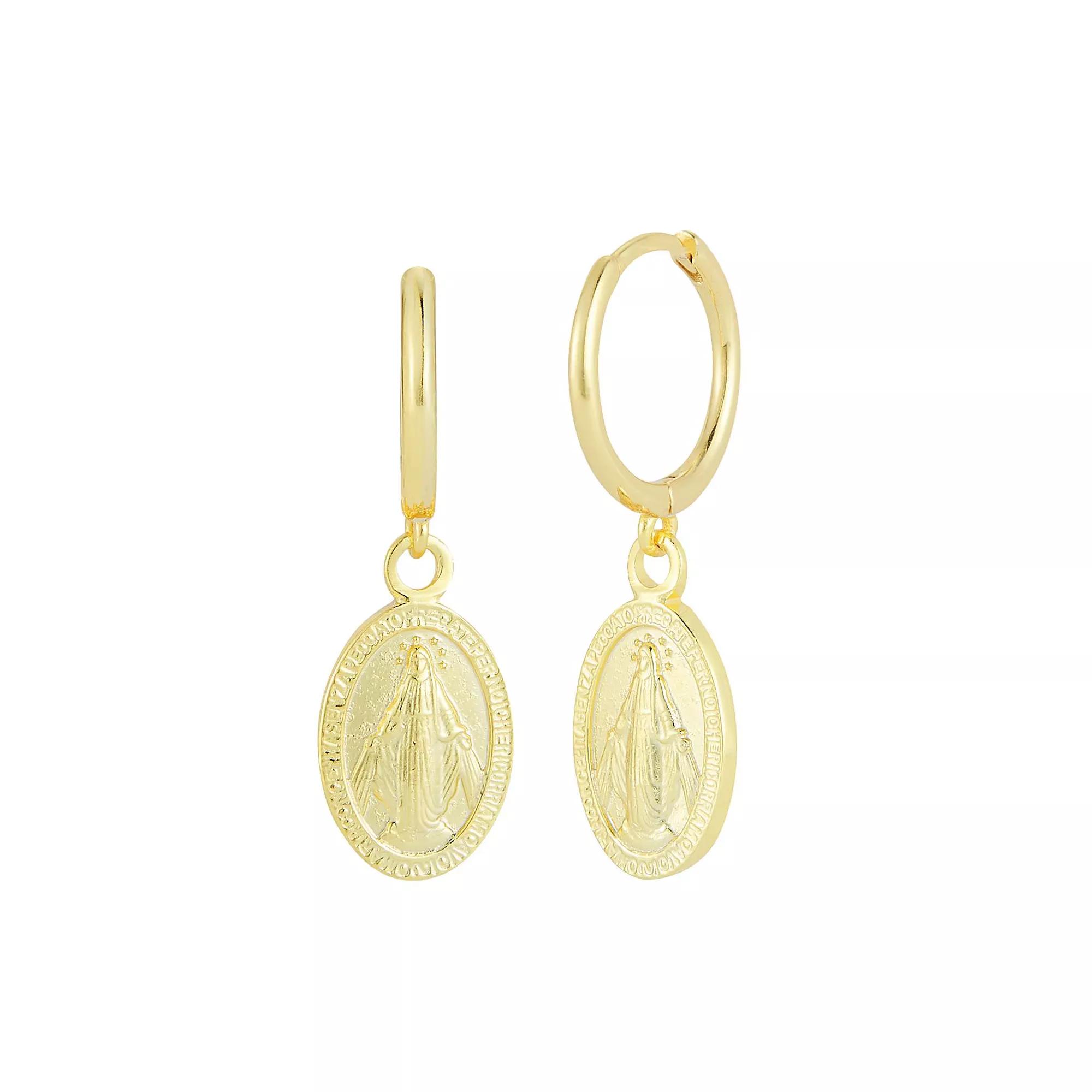 Sunkissed Sterling Saint Mary Oval Coin Hoop Drop Earrings, Women's, Gold Tone Product Image