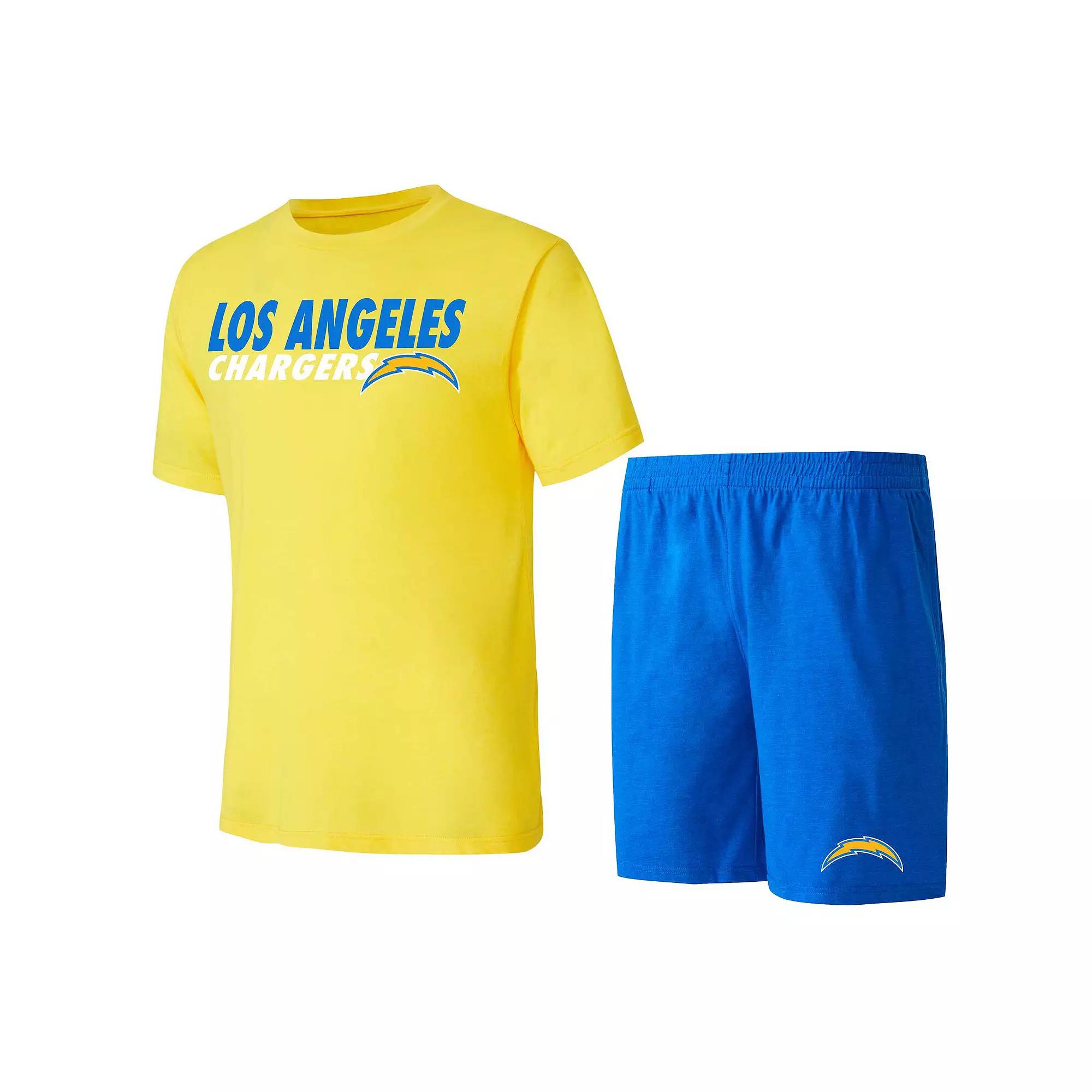Men's Concepts Sport Powder Blue/Gold Los Angeles Chargers Meter T-Shirt & Shorts Sleep Set, Size: 2XL, Light Product Image