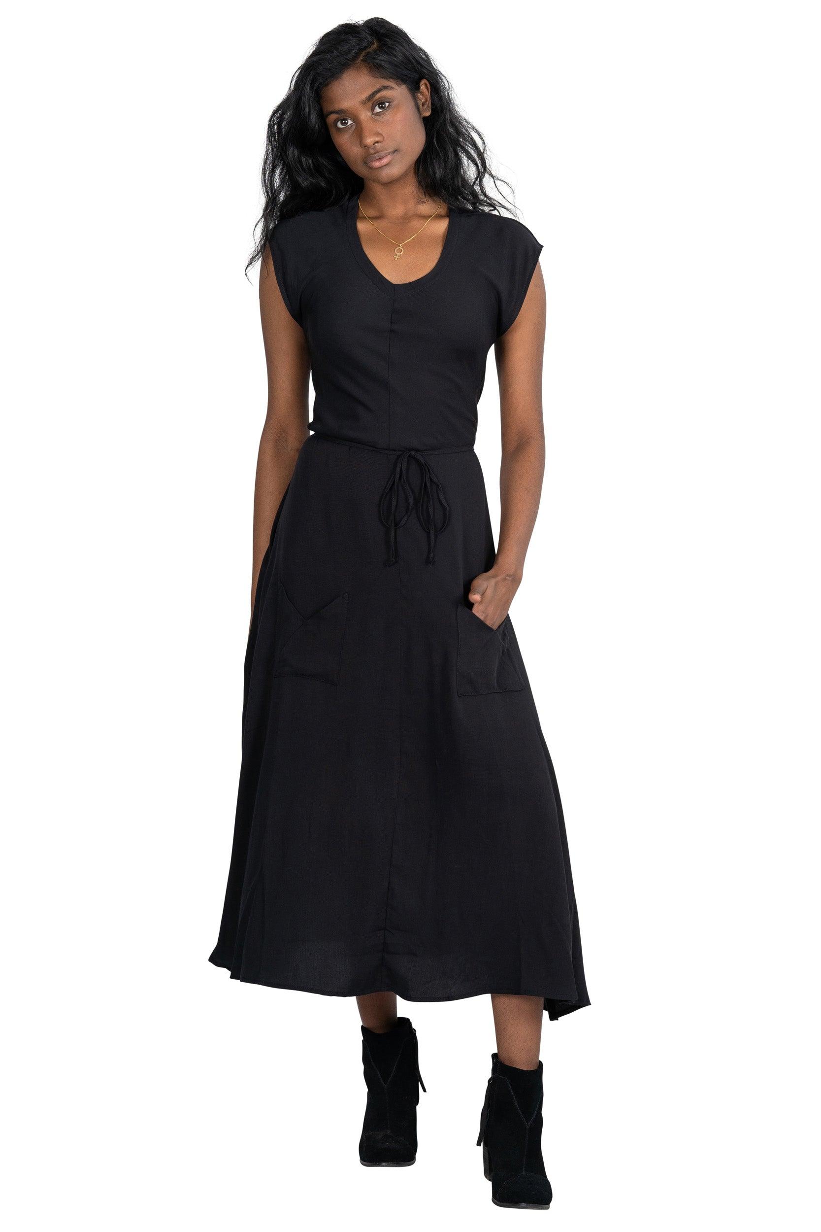 Belted Bias Dress in Black Product Image