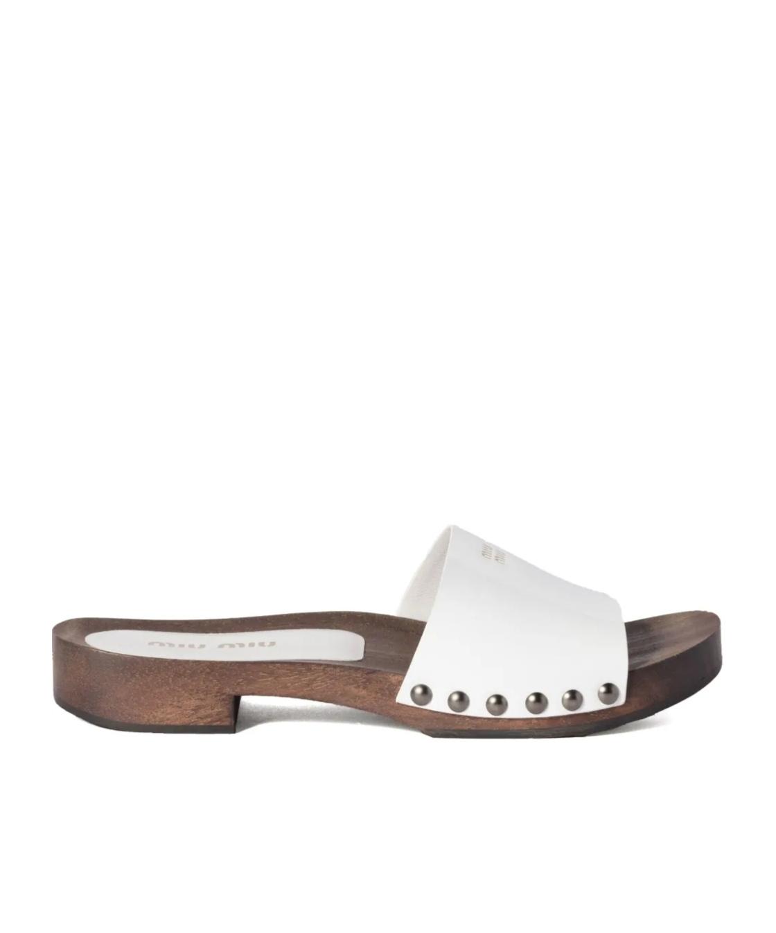 MIU MIU Wood Sole Flat Sandals With Studded Side In White Product Image