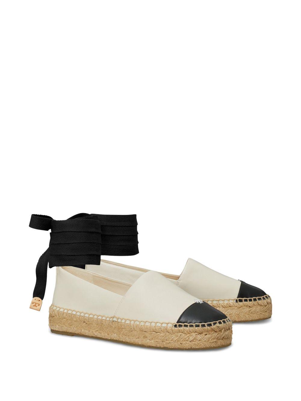 TORY BURCH White Espadrilles With Metallic Logo On The Front And Ankle Strap In Leather Woman Product Image