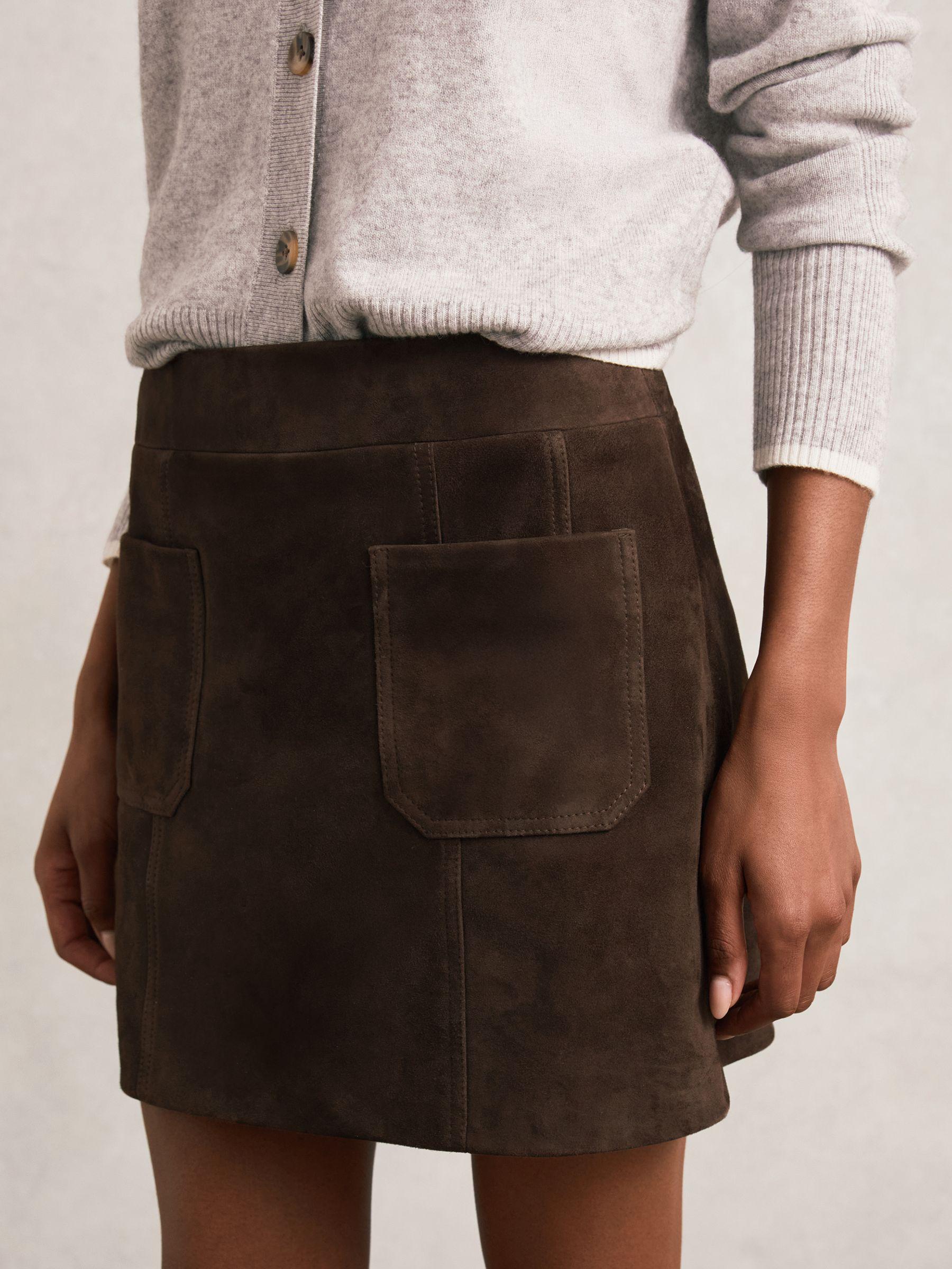 Mini Suede Patch Pocket Skirt in Chocolate Brown Product Image