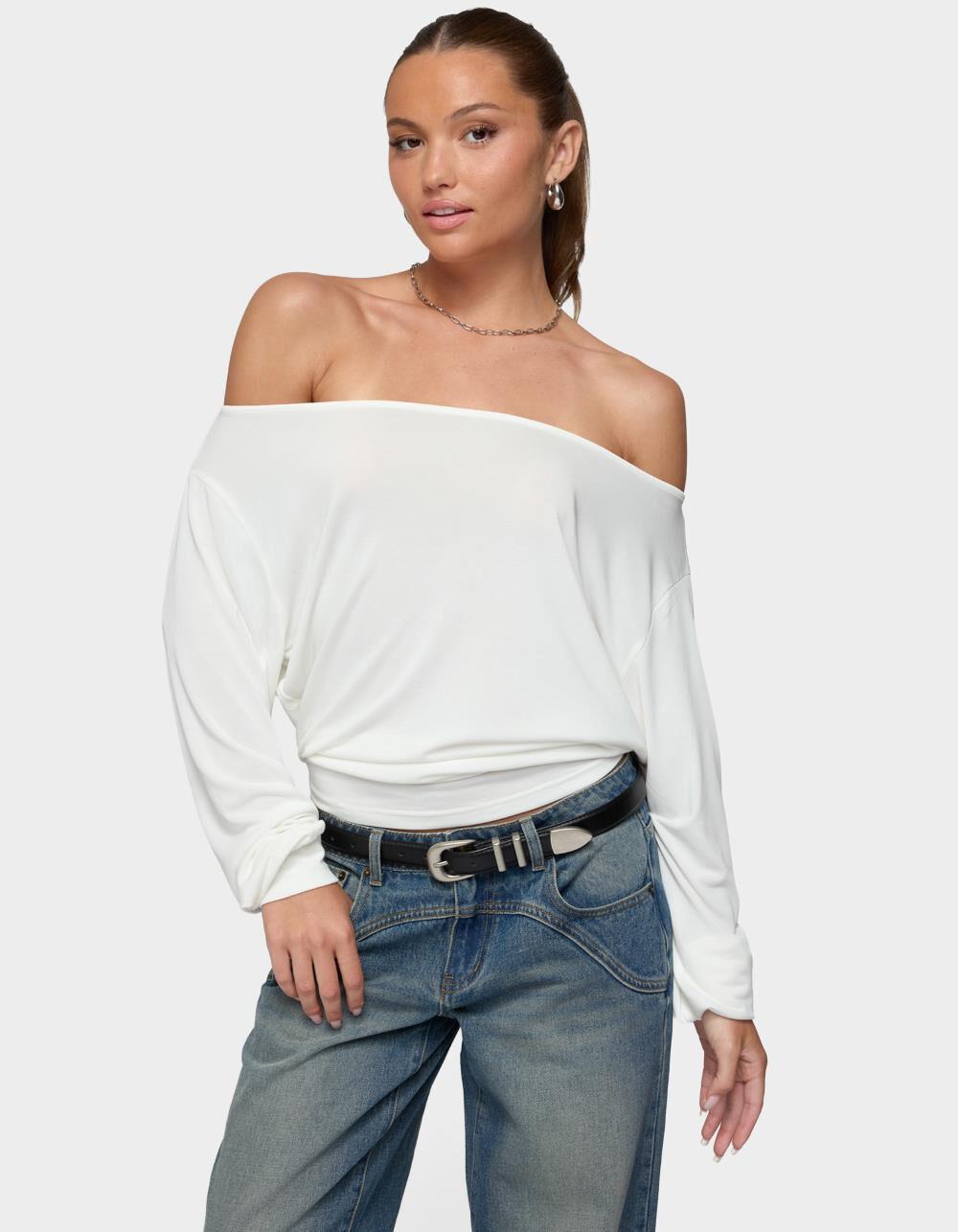 EDIKTED Nannie Off Shoulder Oversized Top - WHITE Product Image