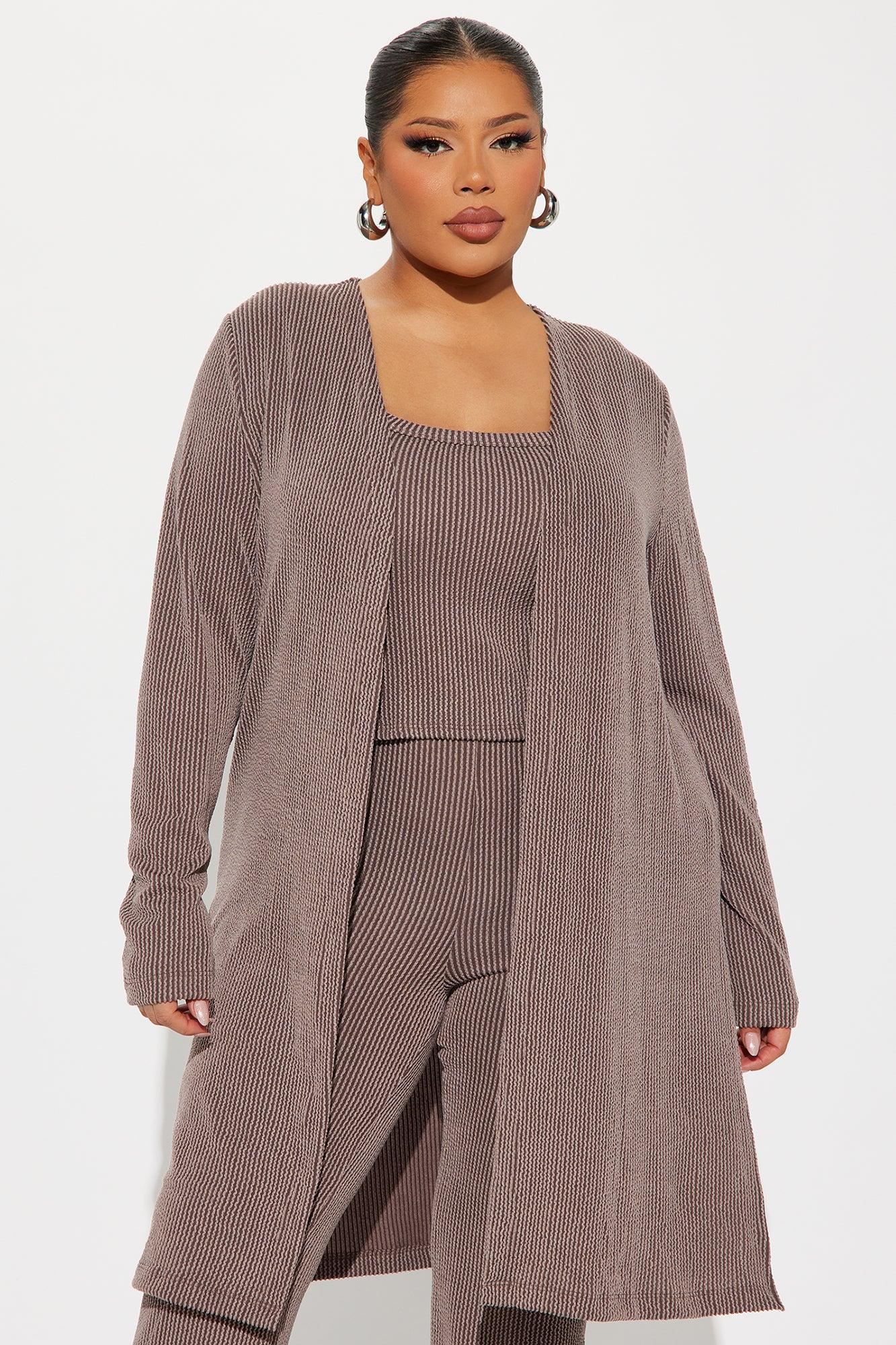 Weekend Vibe Ribbed 3 Piece Pant Set - Brown Product Image