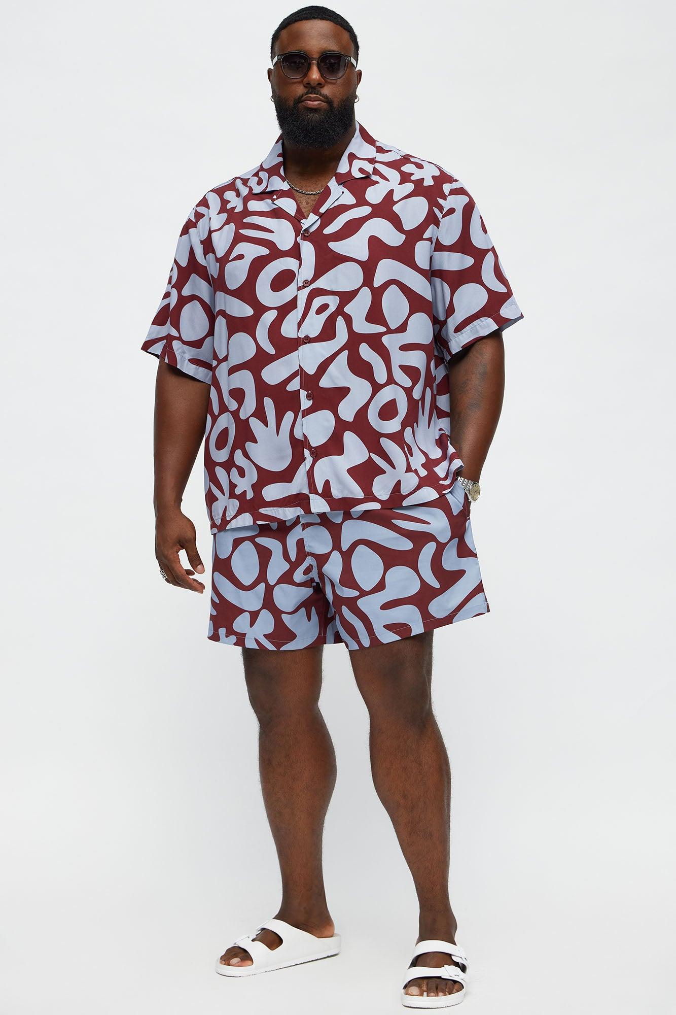 Chateau Abstract Printed Swim Mid Trunk - Burgundy/combo Male Product Image
