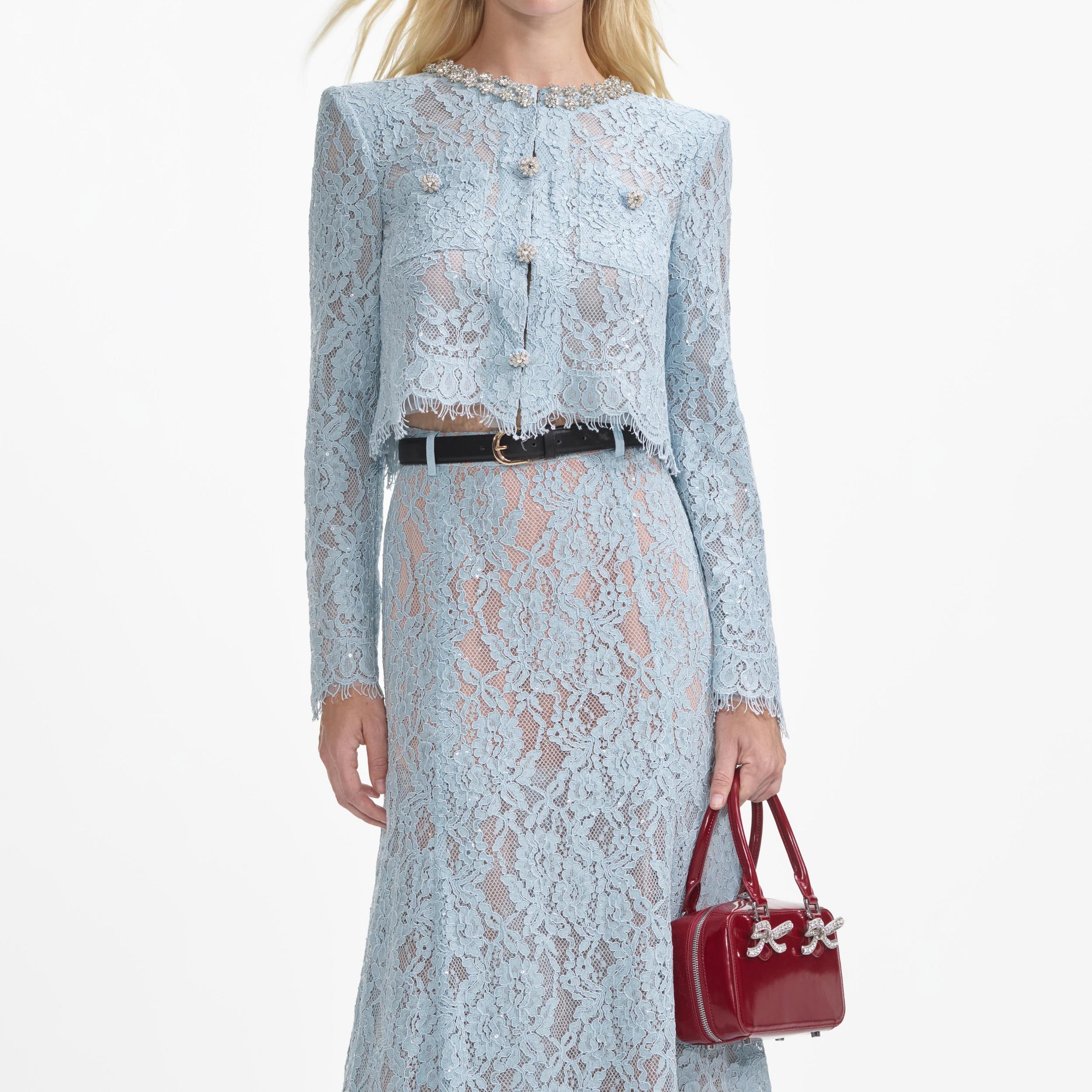 Blue Lace Embellished Top Product Image