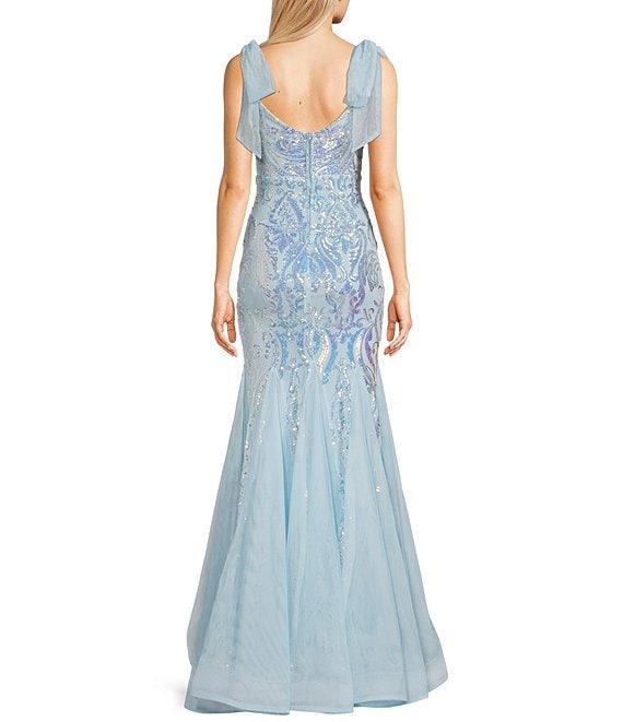 B. Darlin Sequin Pattern V-Neck Tie Shoulder Bustier Dress Product Image