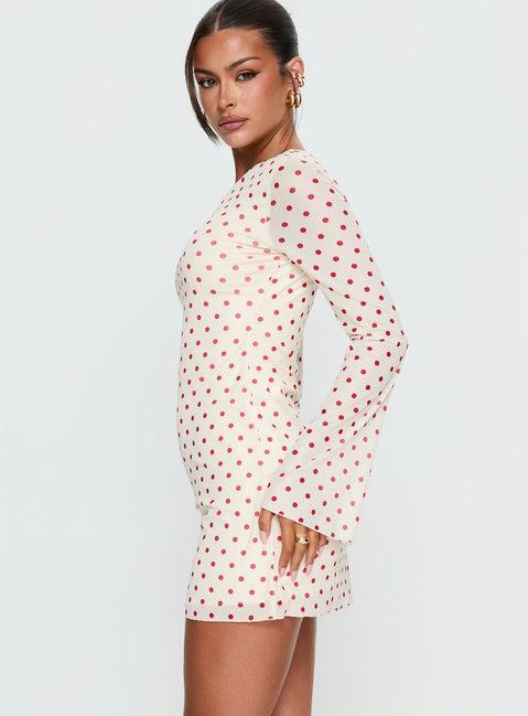 Nyxia Long Sleeve Mini Dress Cream / Red Polka Product Image