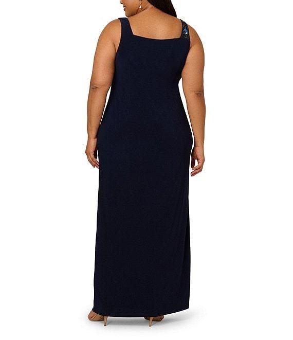 Adrianna Papell Plus Size Sleeveless Long Beaded Jersey Dress Product Image