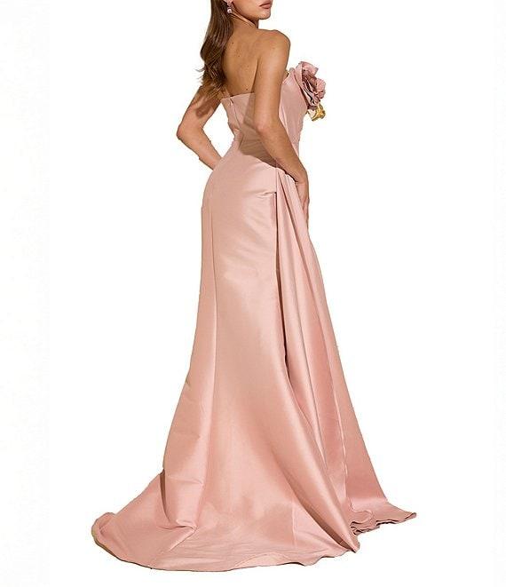 Terani Couture 3D Floral Strapless Stretch Mikado Drape Front Sheath Gown Product Image