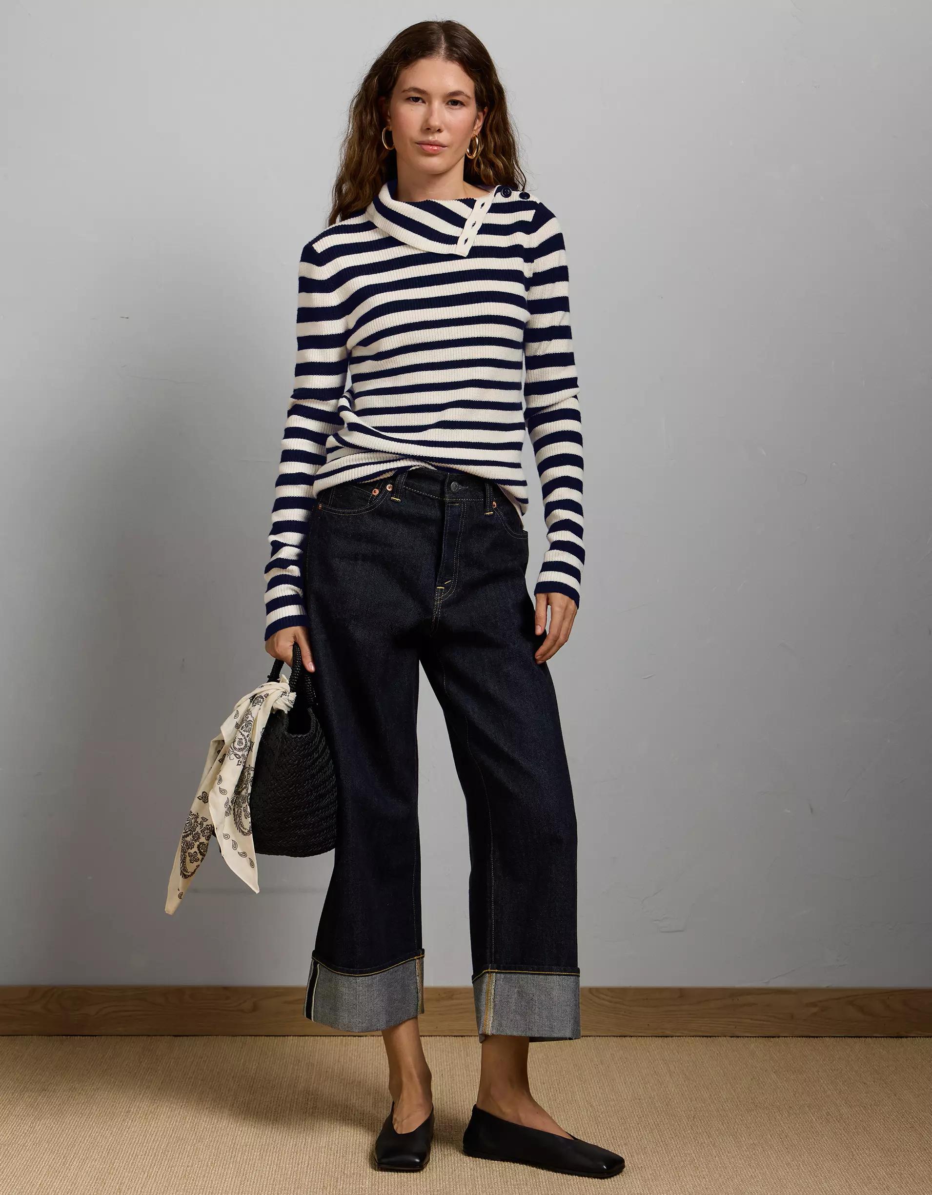 AE77 Premium Striped Shaker Stitch Sweater Product Image