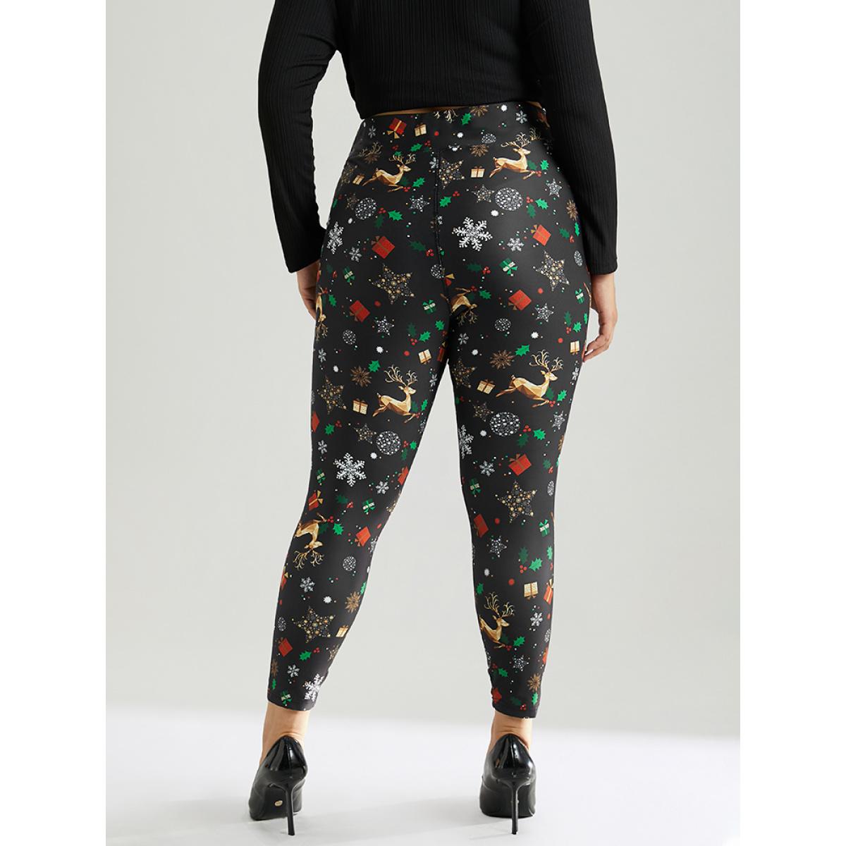 Plus Size Christmas Print Elastic Waist Leggings Women Black Casual High stretch Skinny High Rise Dailywear Leggings BloomChic 28/5X Product Image