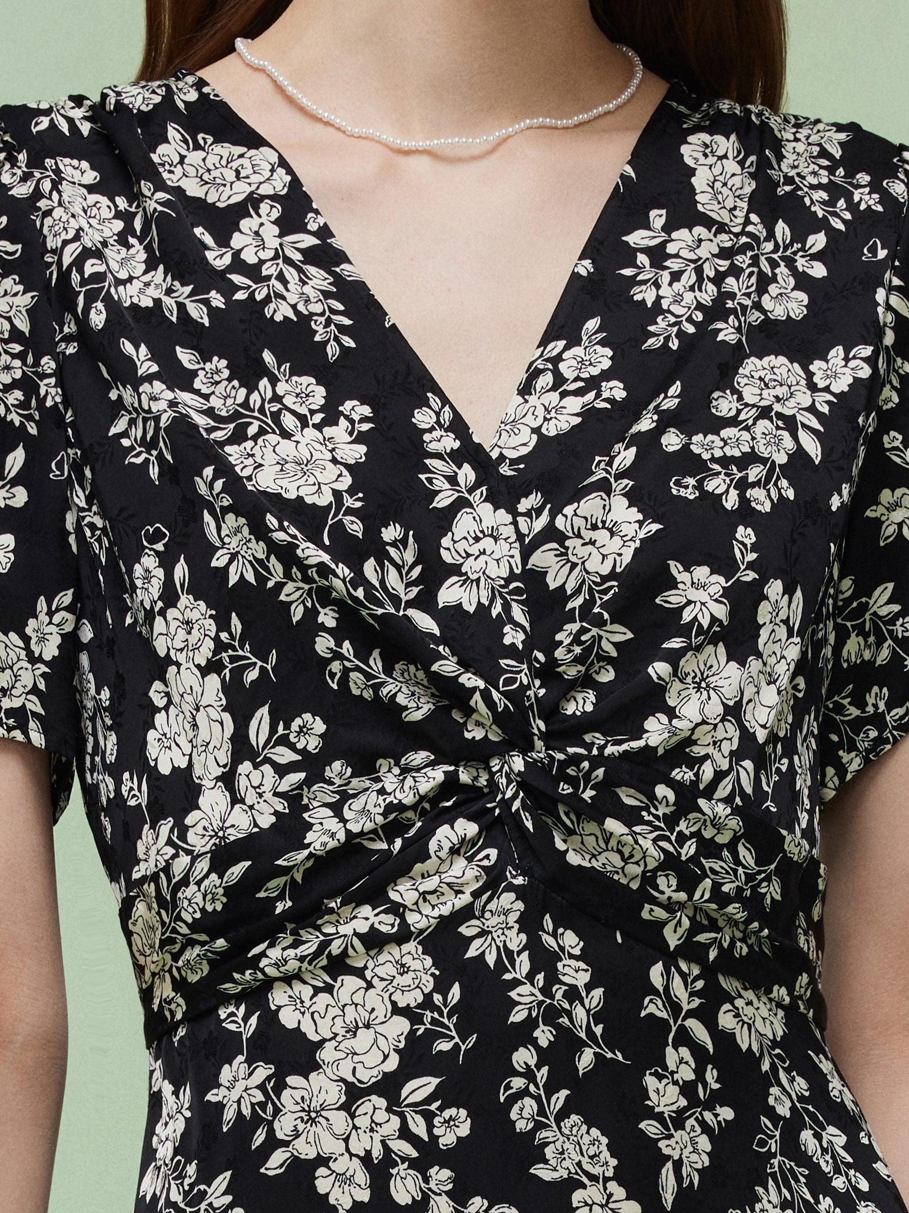 Floral Print Twist Front Women Midi Dress Product Image