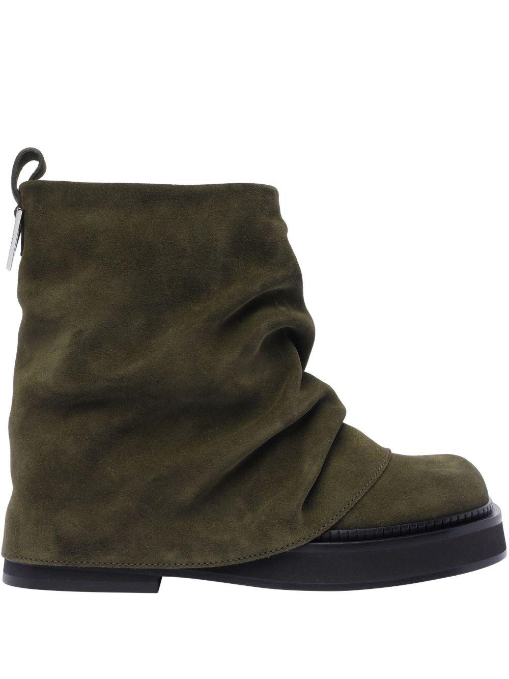 ATTICO Leather Ankle Pull Tab Combat Boots In Green Product Image