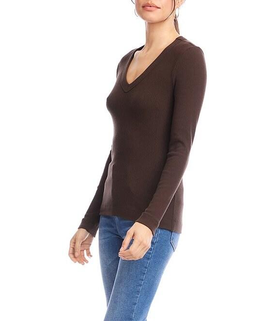 Karen Kane Ribbed Knit V- Neck Long Sleeve Top Product Image