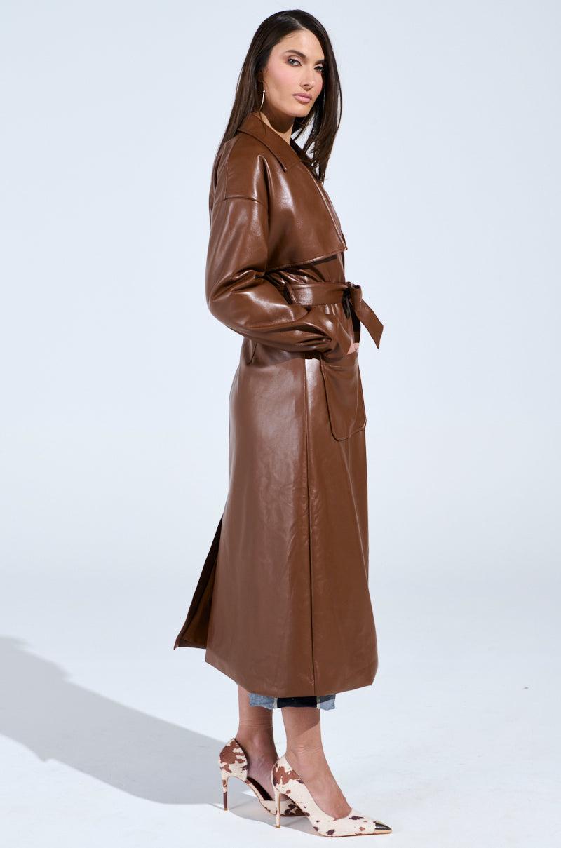 BUTTER LUXE FAUX LEATHER TRENCH IN BROWN Product Image
