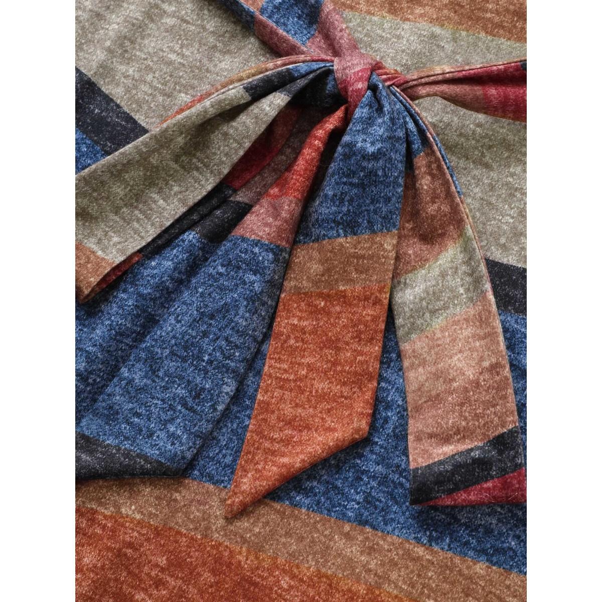 Plus Size Striped Colored Pocket Belted Dress Multicolor Women Casual Non Round Neck Short sleeve Curvy Midi Dress BloomChic 10/M Product Image