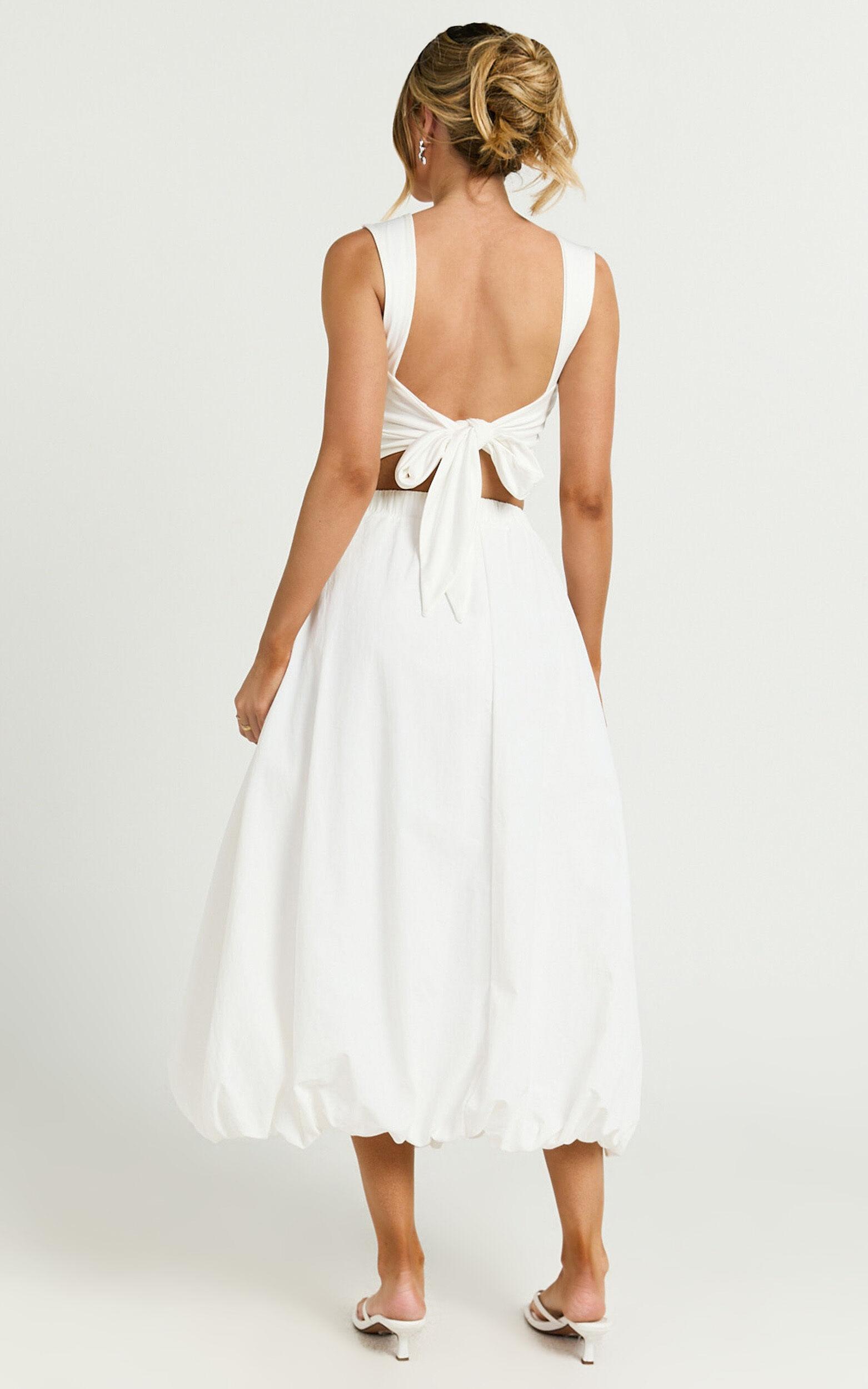 Abbey Midi Skirt - Bubble Hem Skirt in White Product Image