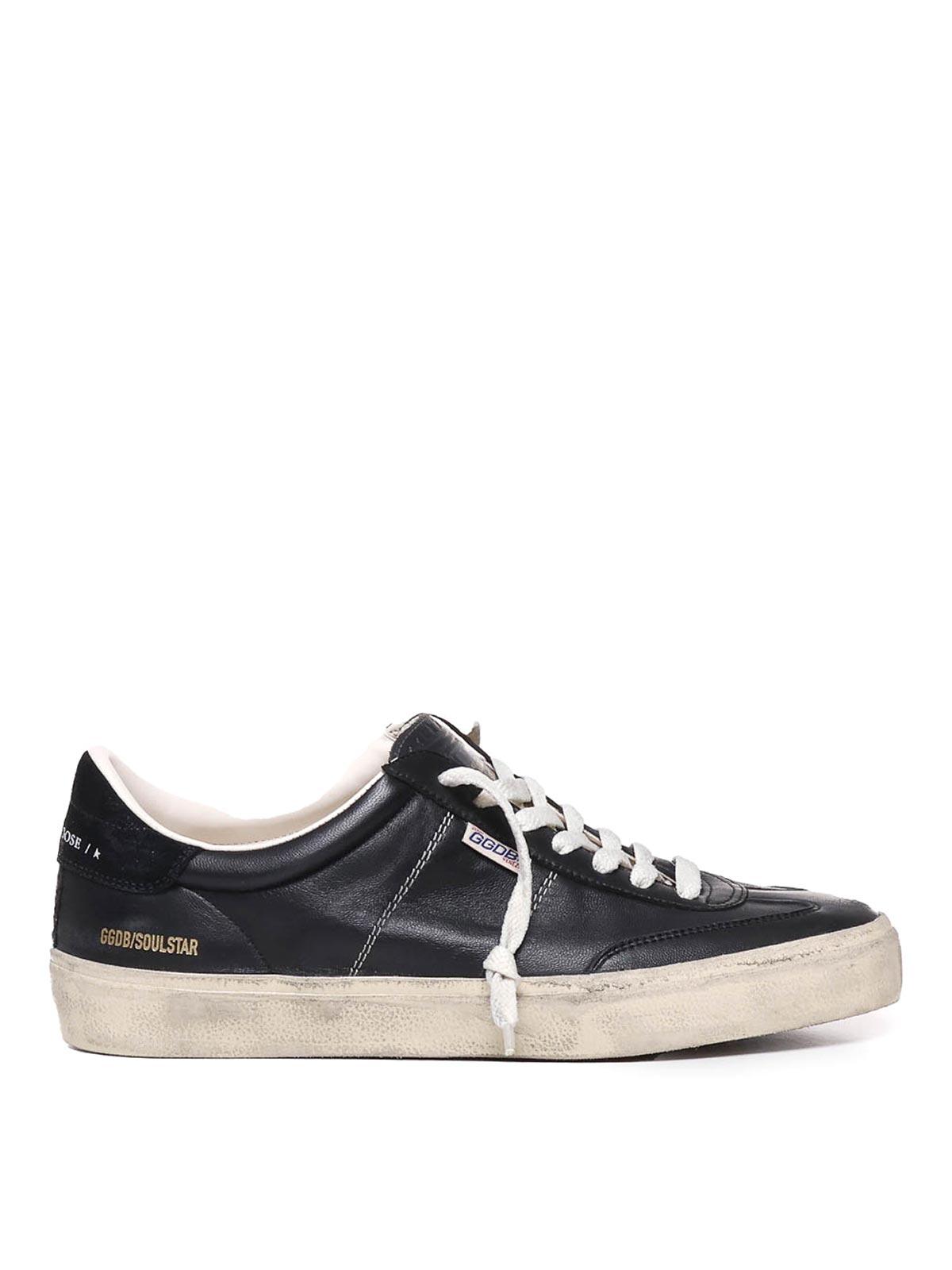 GOLDEN GOOSE Deluxe Brand Vintage-inspired Black Leather Sneakers With Contrasting White Laces Product Image