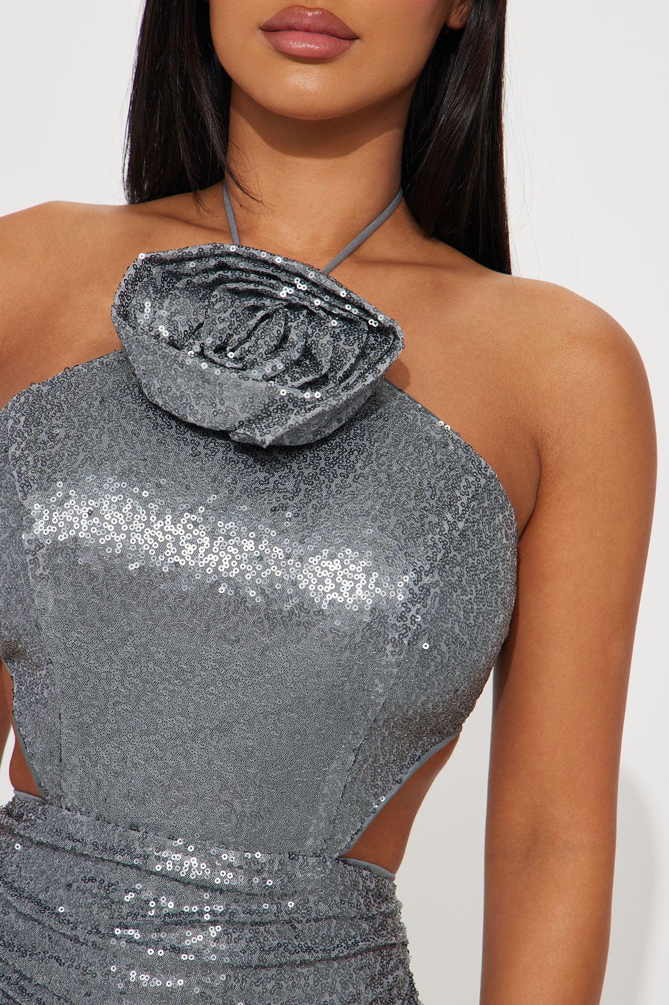 Daisy Sequin Mini Dress - Grey Product Image