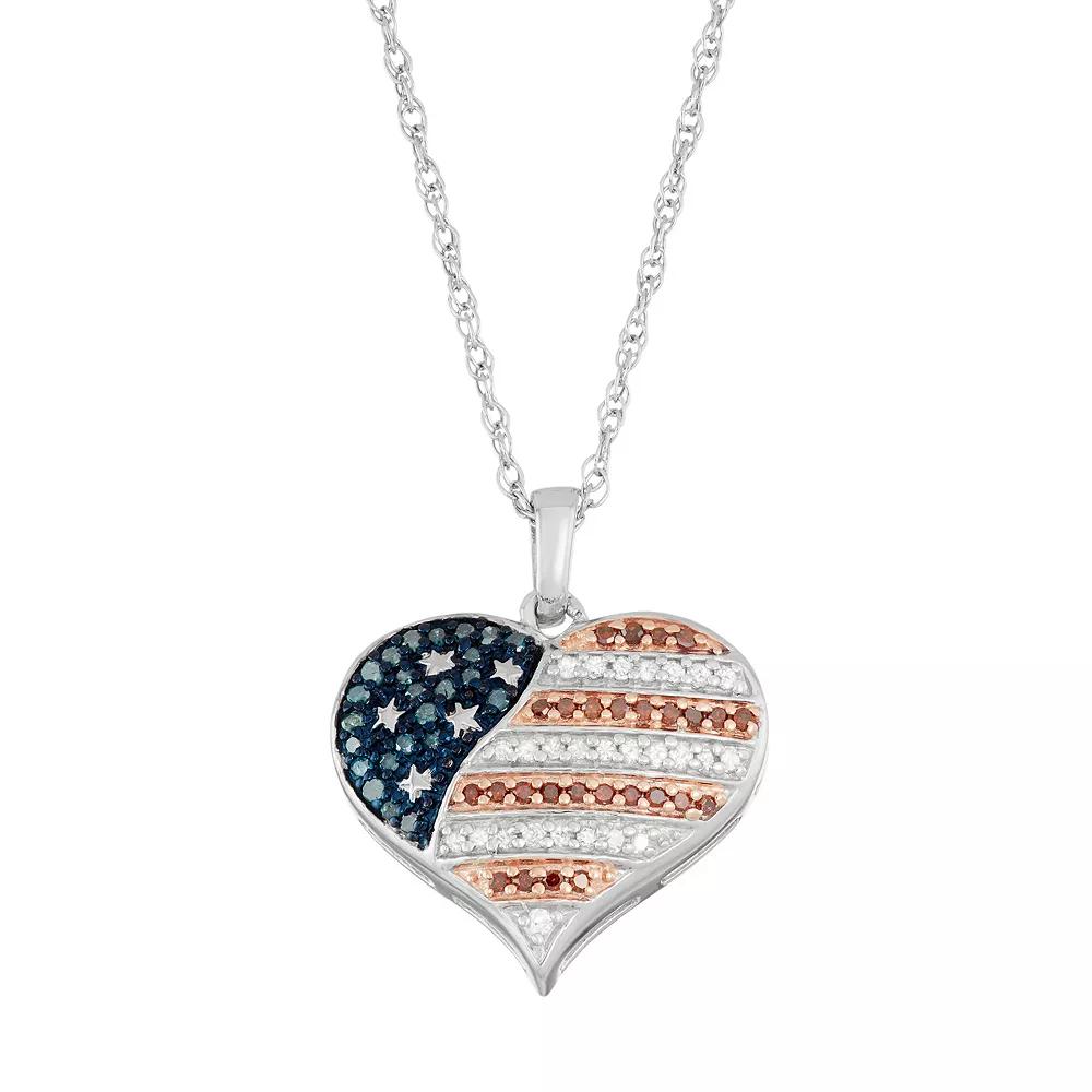 Jewelexcess Sterling Silver 1/4 Carat T.W. Red, White & Blue Diamond Heart Pendant Necklace, Women's, Size: 18", Multicolor Product Image