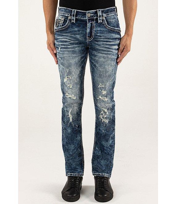 Rock Revival Ernest Fleur-de-Lis Straight Leg Distressed Jeans Product Image