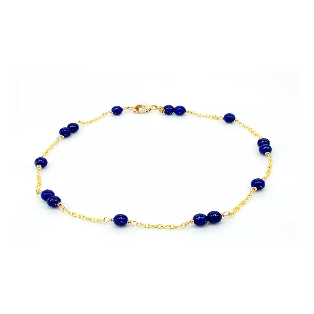 Jewelmak 14k Gold Lapis Lazuli Station Link Anklet, Women's, Size: 9.5" Product Image