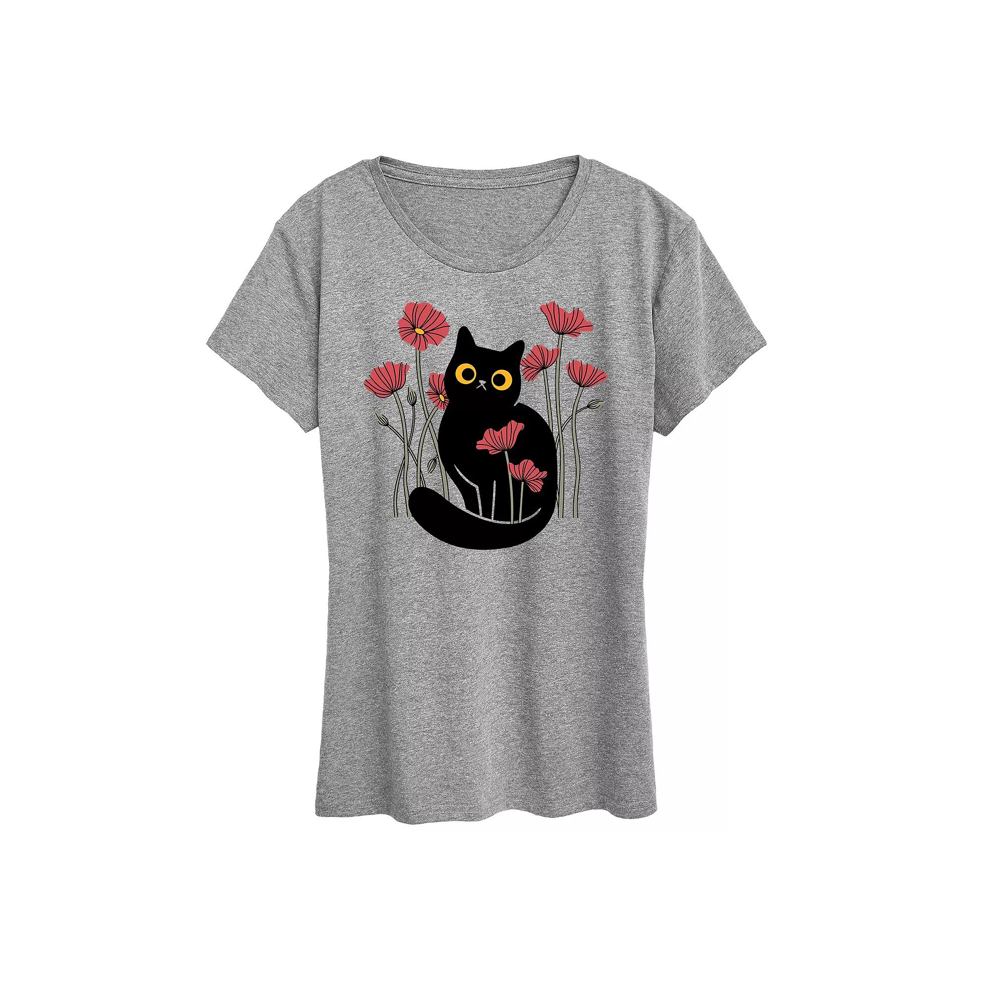 Women's Cat And Poppies Graphic Tee, Girl's,  Product Image