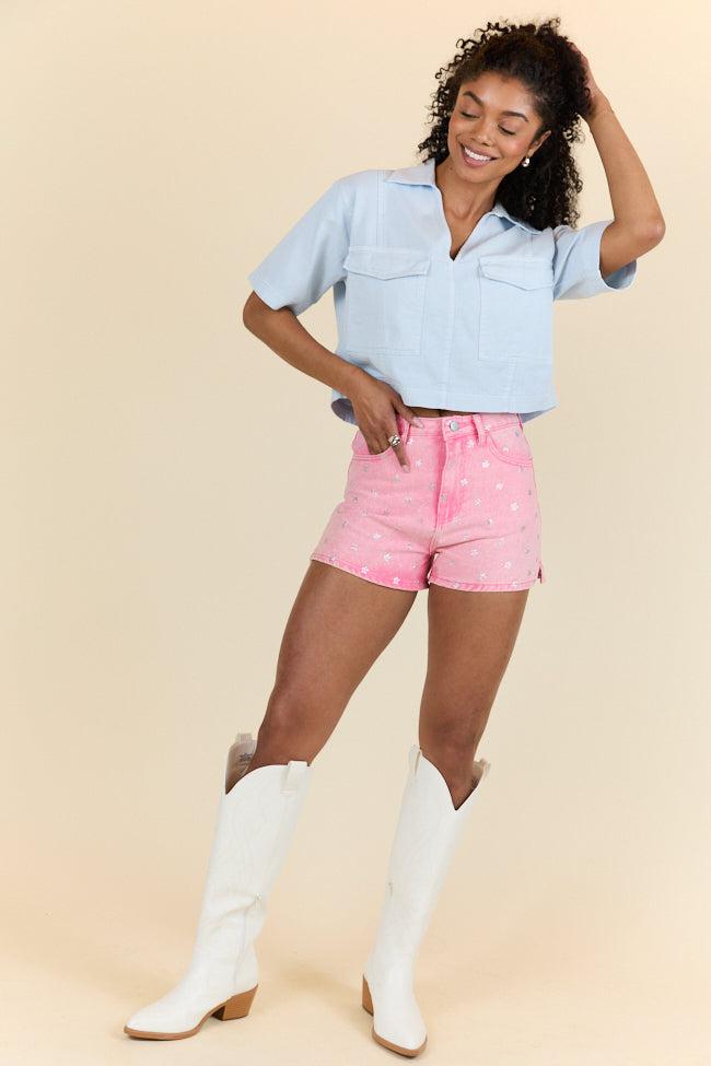 Starstruck Pink Embellished Star Denim Shorts FINAL SALE Product Image