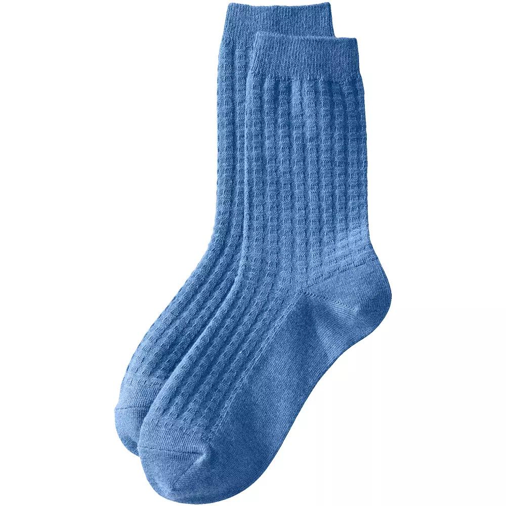 Women's Lands' End Waffle Crew Socks, Size: Large-XL, Clear Blue Grey Product Image