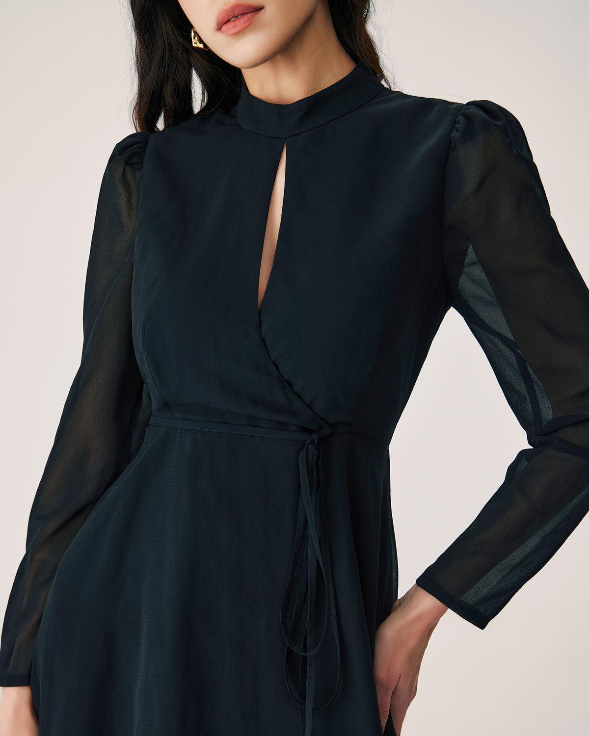 Black Chiffon Wrap Mini Dress Product Image