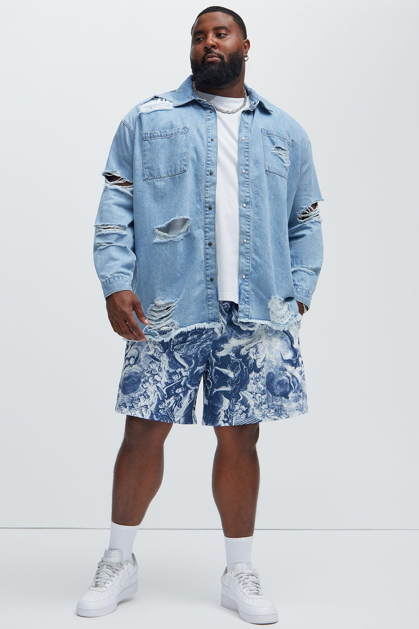 Essential Distressed Denim Woven Top - Light Wash Product Image