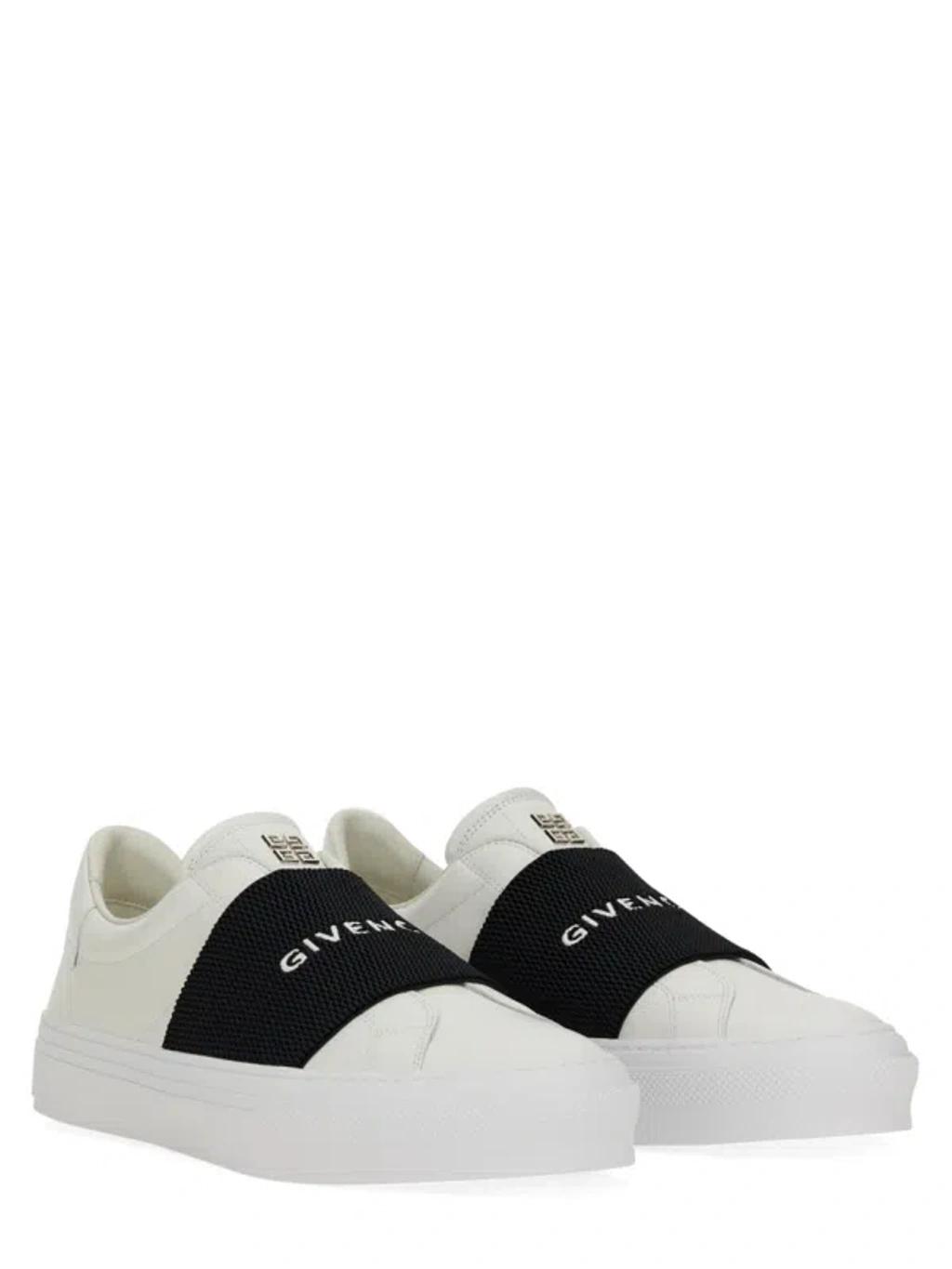 GIVENCHY Logo-embroidered Slip-on Leather Sneakers In White Black Product Image