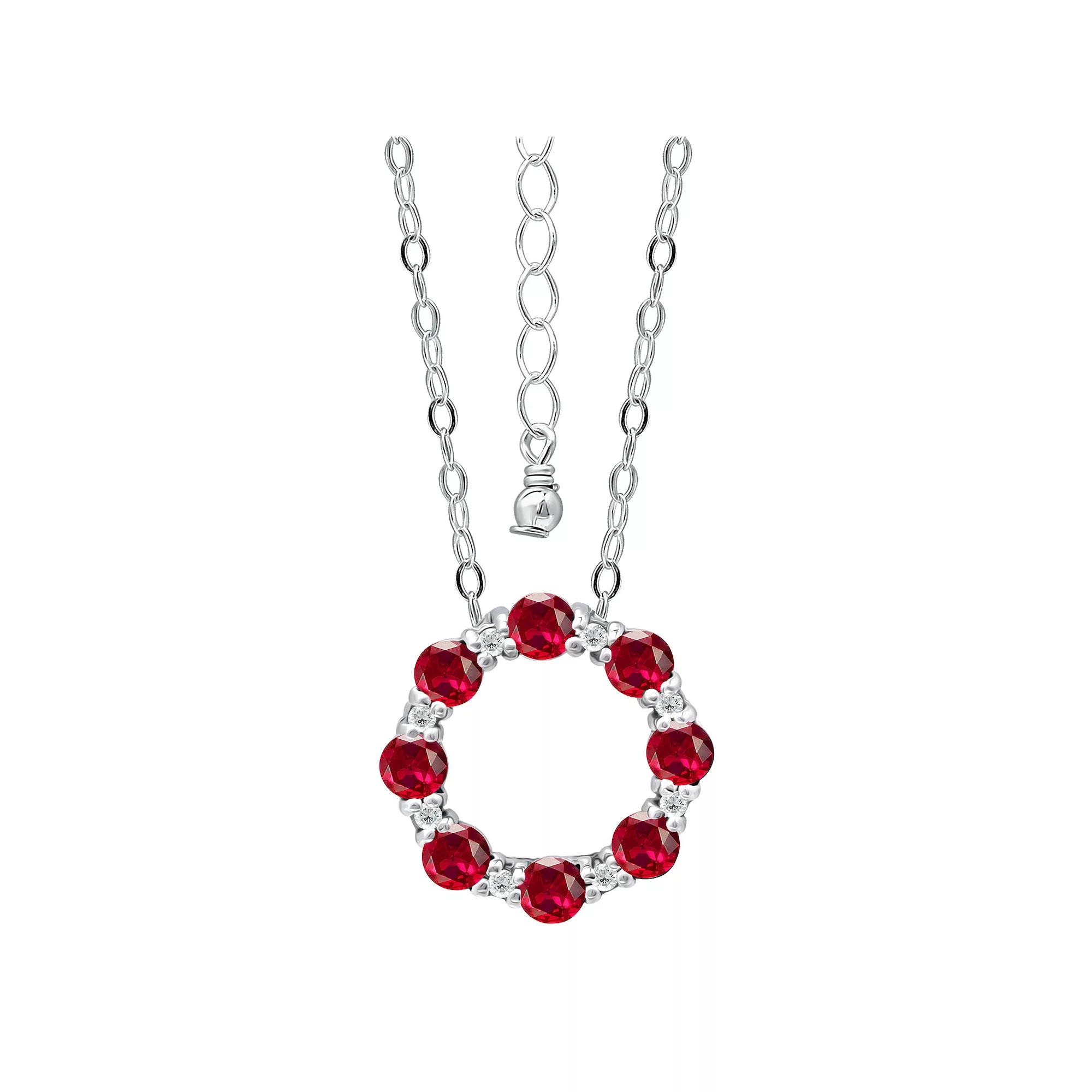 Aleure Precioso Sterling Silver Cubic Zirconia Circle Pendant Necklace, Women's, Size: 16", Silver Tone Red Product Image