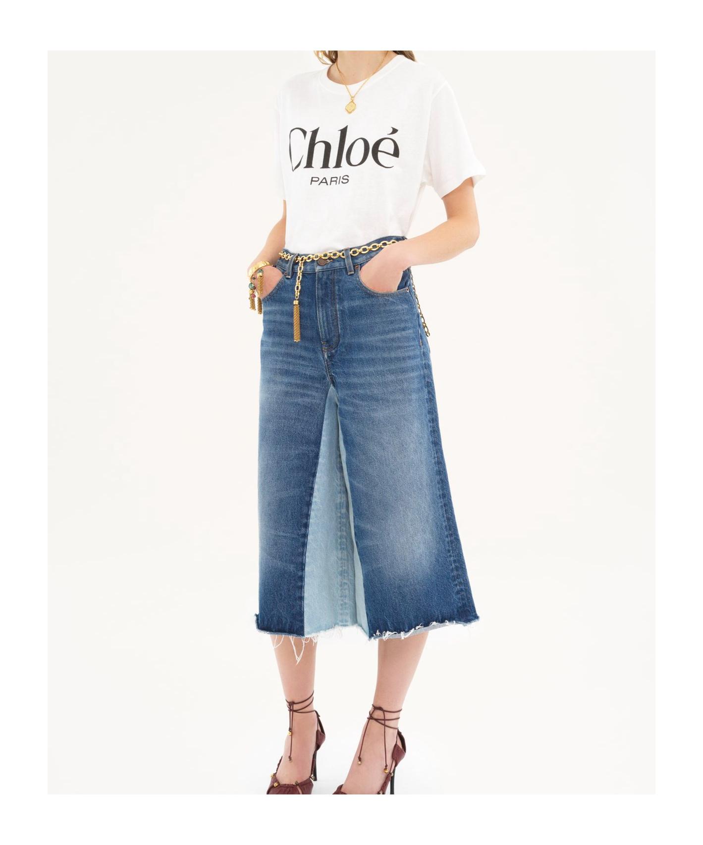 CHLOÉ White Crewneck T-shirt With Logo Print On The Front In Cotton Woman Product Image
