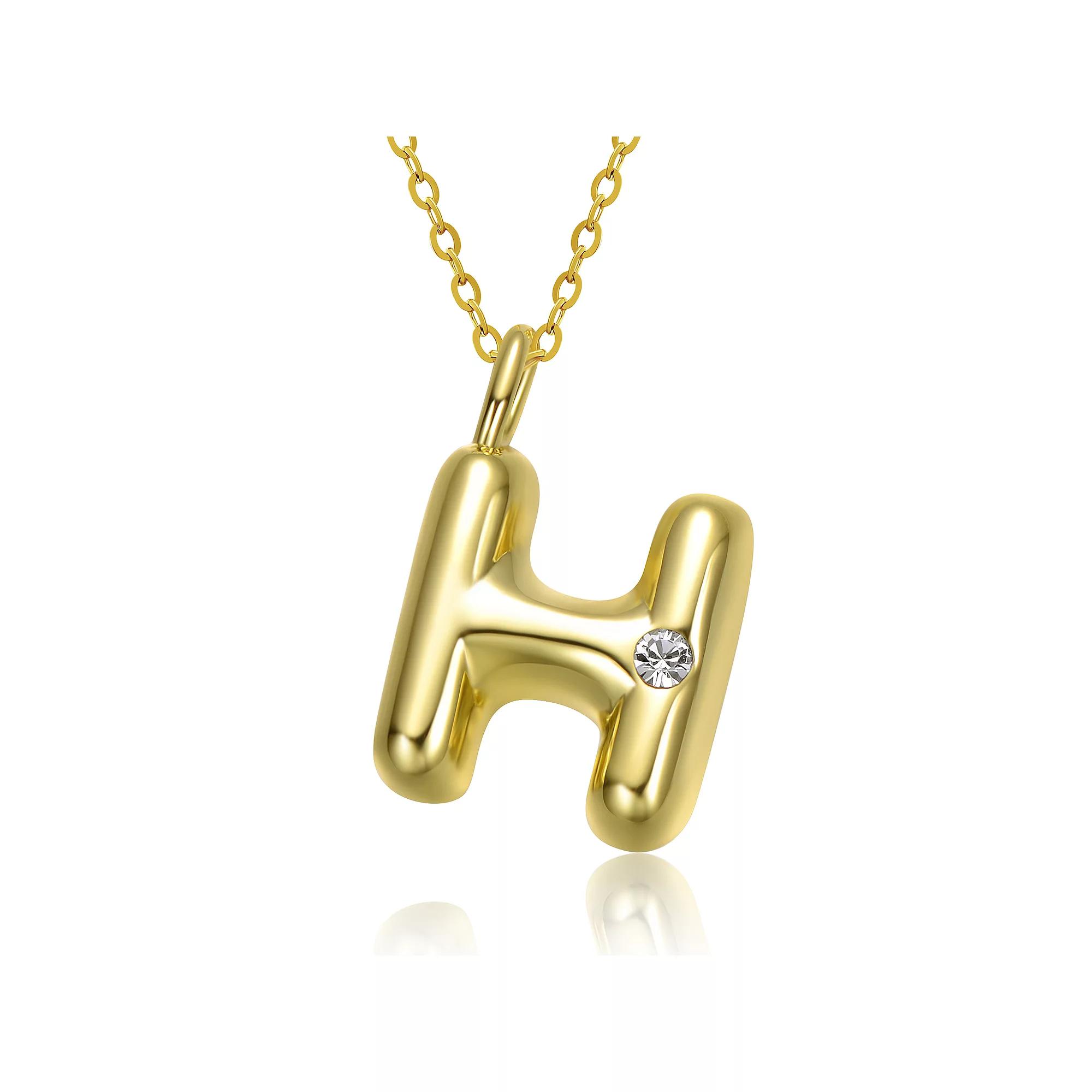 14k Gold Plated Bubble Initial Pendant Necklace, Womens Gold Tone H Product Image